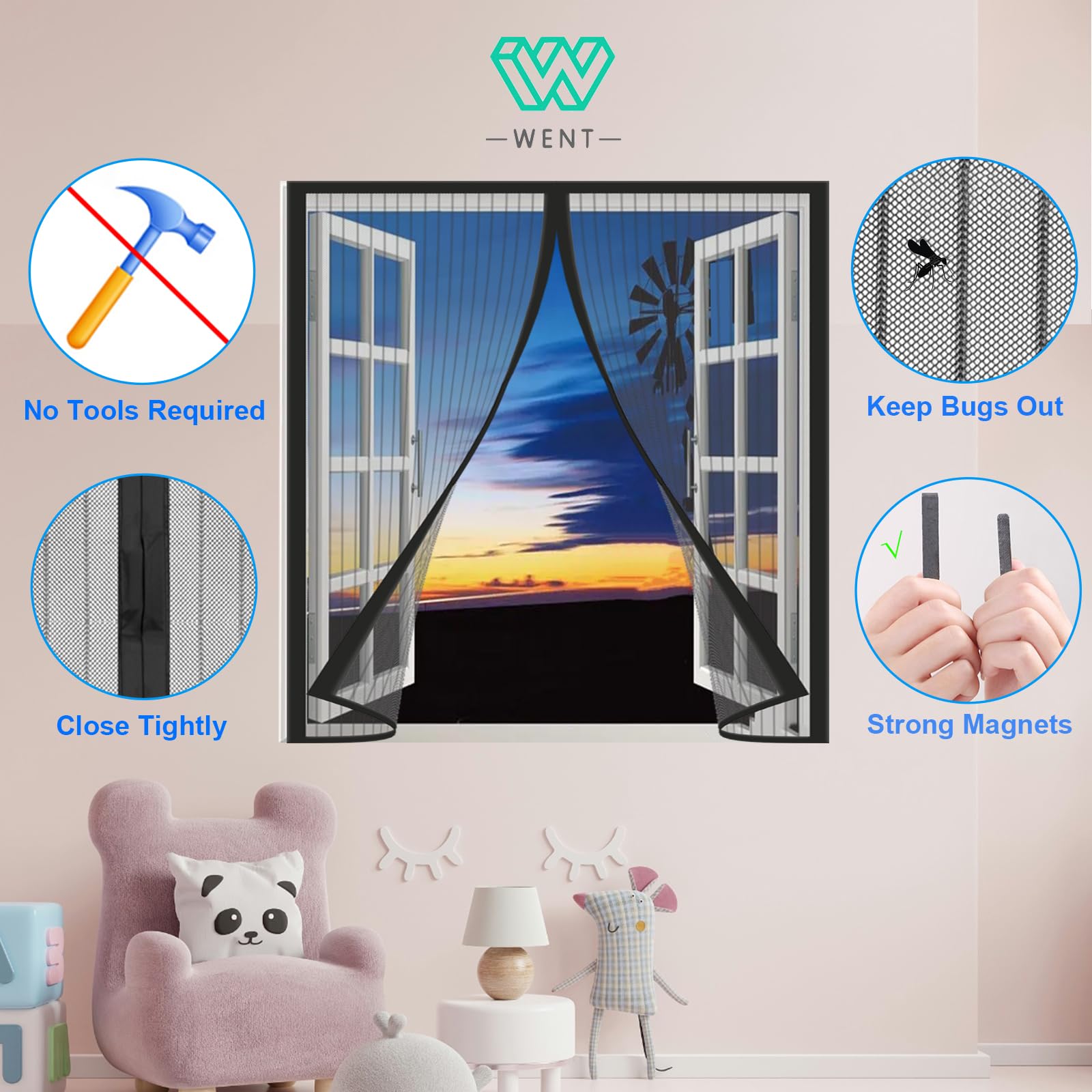 Zanzariera Magnetica per Finestre, Varie Taglie, Versione aggiornata, 145x145 cm, Tenda Zanzariera, Maglia Fine, Nero