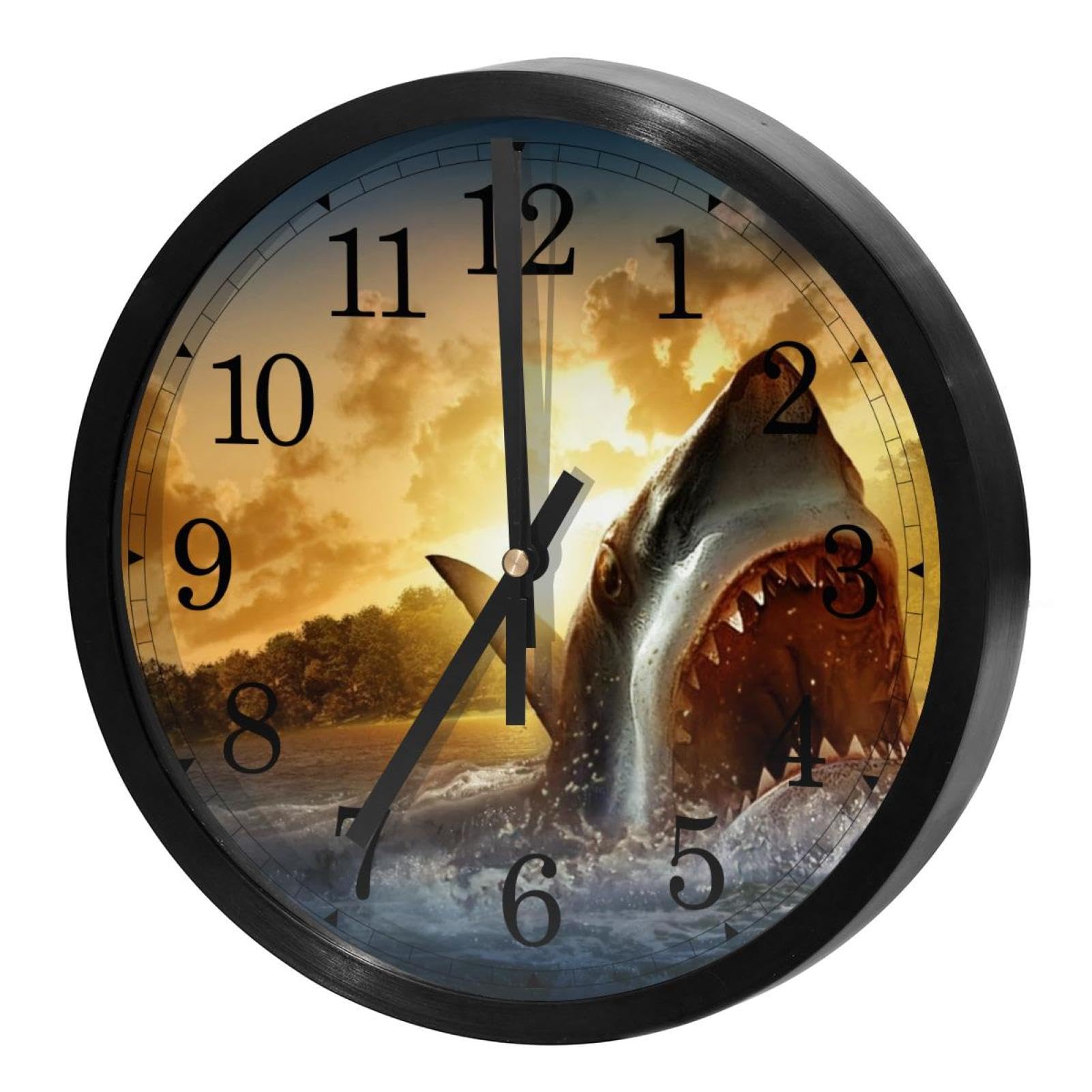 Horloge murale requin bleu en quartz silencieuse pour chambre d'enfant