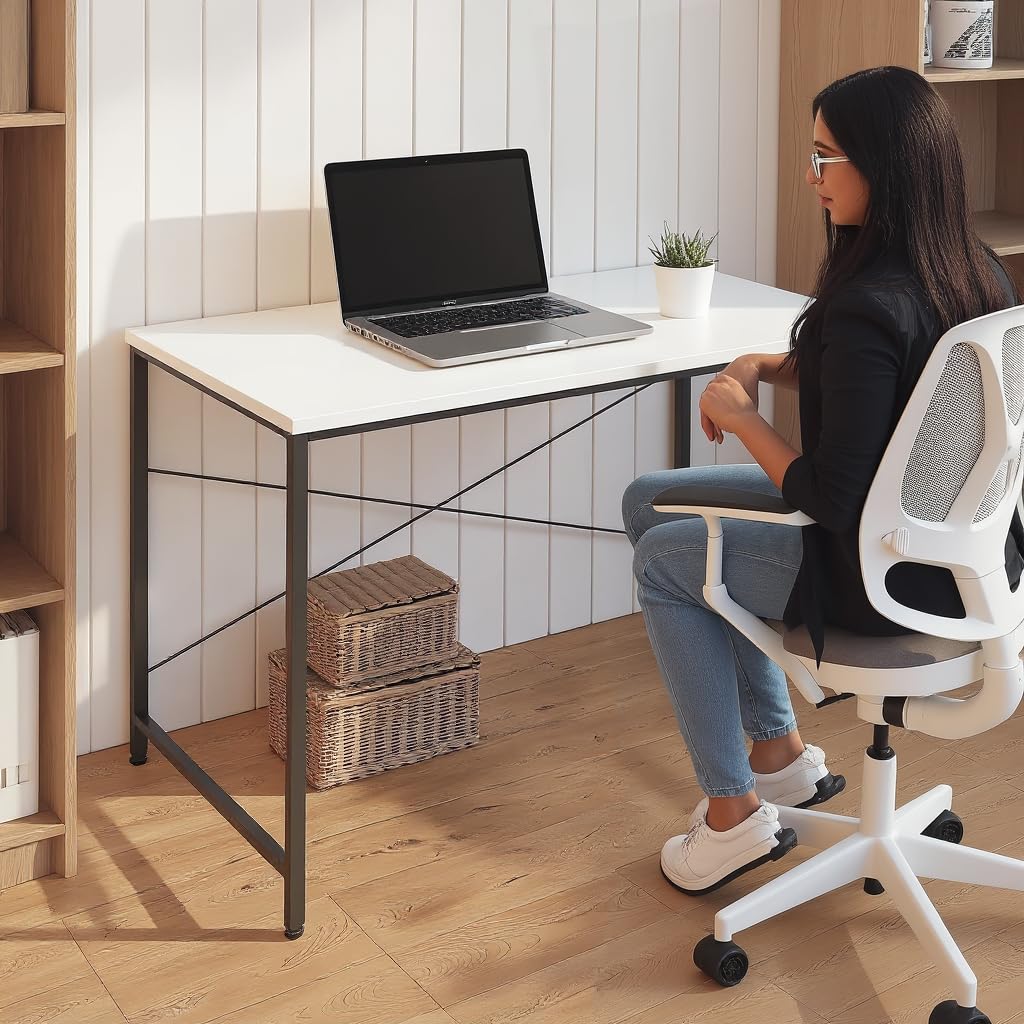 FURLAY Slate Office Desk and Study Table | 1 Year Warranty | Metal and Century Engineered Wood Desk for Adults & Students | DIY (White, 91 x 60 x 77 cm)