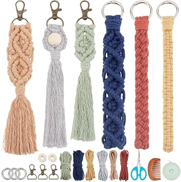 مجموعة INFUNLY المكونة من 6 مجموعات من سلسلة مفاتيح Macrame Boho المصنوعة يدويًا من القطن لمجموعة سلسلة مفاتيح Macrame للنساء هدية ساحرة سلسلة مفاتيح Macrame مصنوعة يدويًا بشراشيب جمالية لحزام حقائب الهاتف Macrame للبالغين المبتدئين