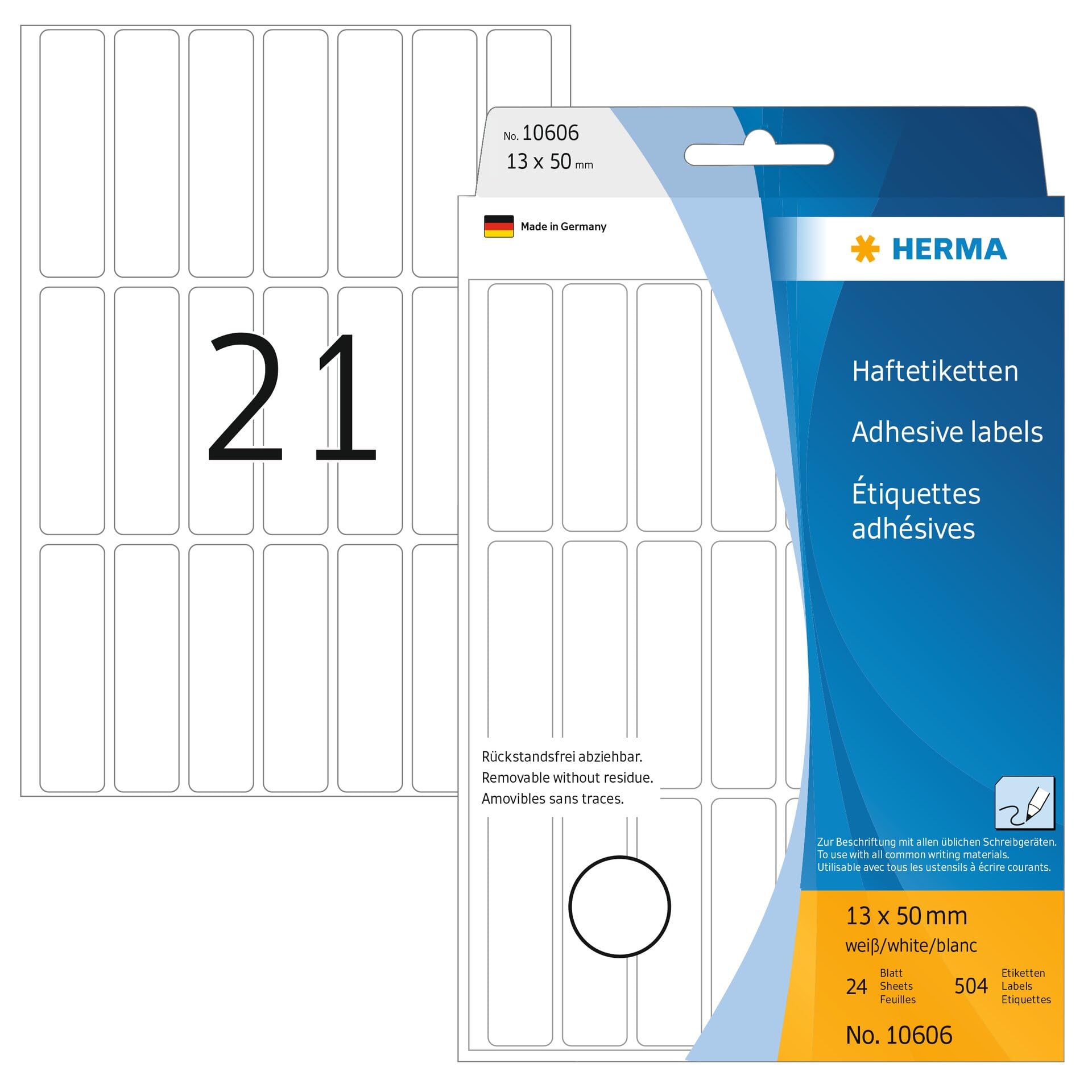 HERMA Movables - Selbstklebende Papieretiketten, matt - weiß - 13 x 50 mm 672 Etikett(en) (32 Bogen x 21)