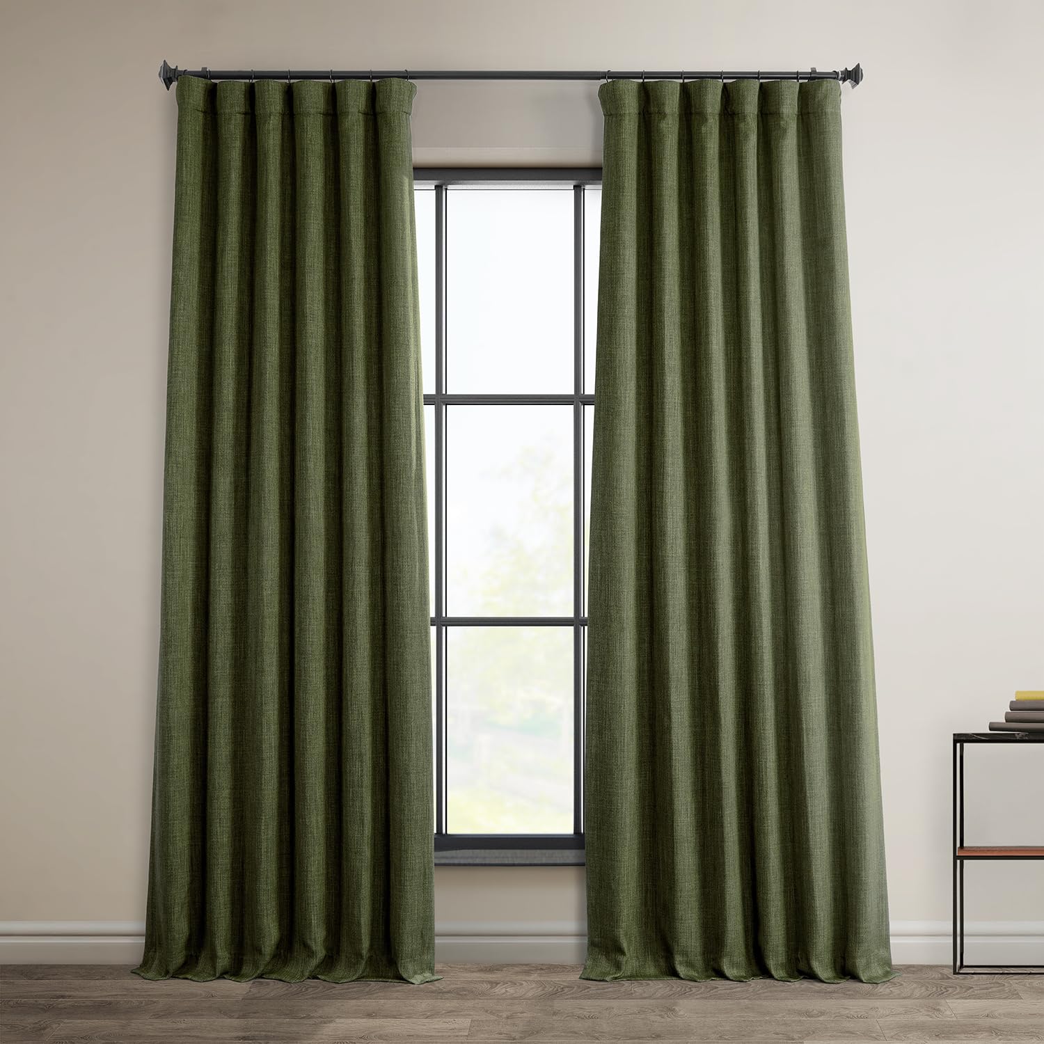 HPD Half Price Drapes Faux Linen Room Darkening Curtains for Bedroom 50 X 108, BOCH-LN22302-108 (1 Panel), Khaki Green