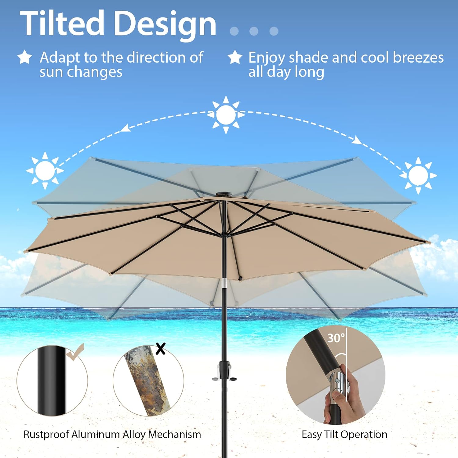 Giantex 10 ft Patio Umbrella with 112 Solar Meteor Shower Lights, Outdoor Table Market Umbrellas with 8 Ribs, Tilt Adjustment, Crank Handle, for Backyard Garden Lawn Poolside
