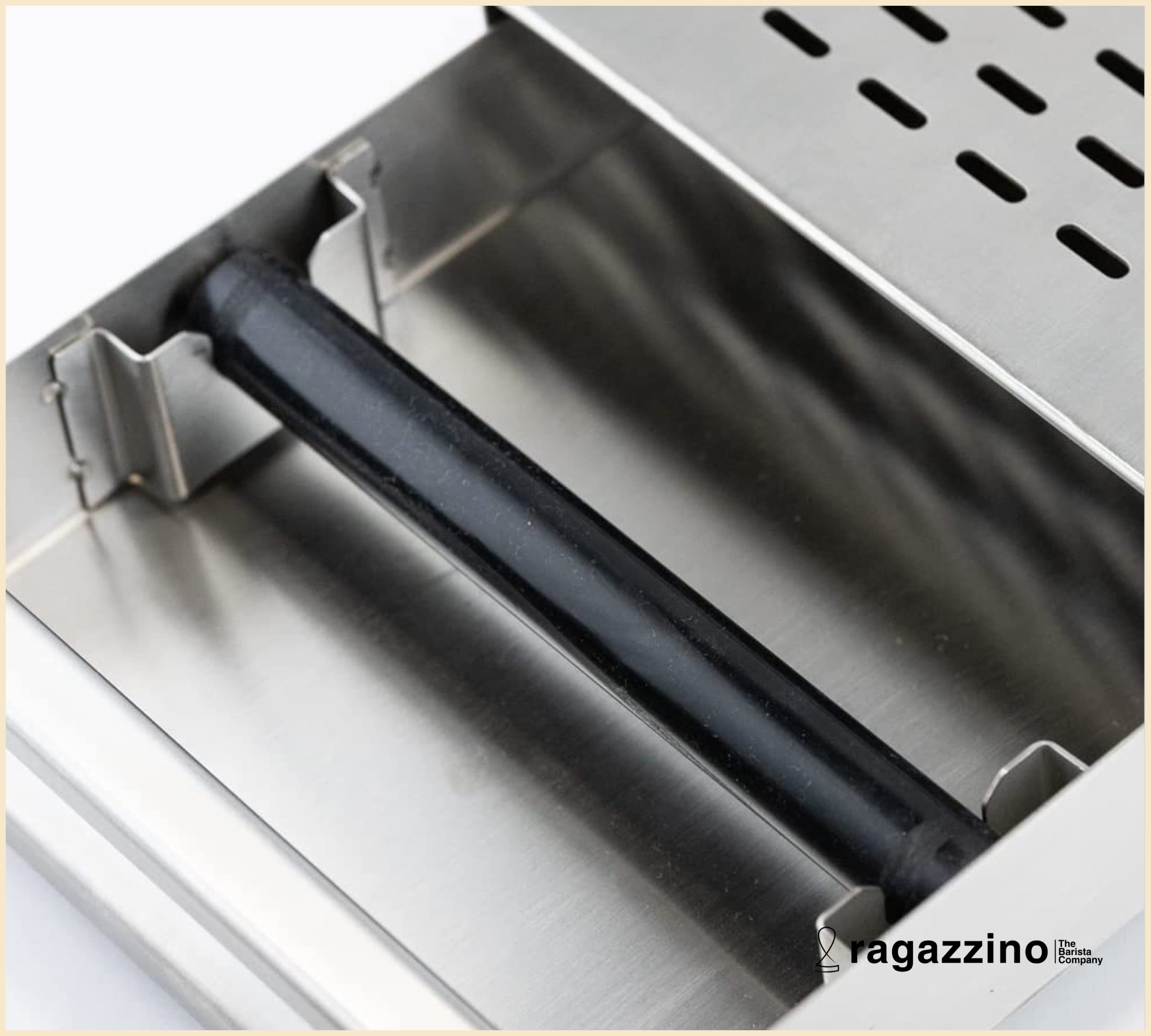ragazzino Abklopfbehälter aus Edelstahl | Sudschublade für Espresso Siebträgermaschine | Abschlagkasten mit herausnehmbarer Abklopfstange | Knock Box 280x180x64mm