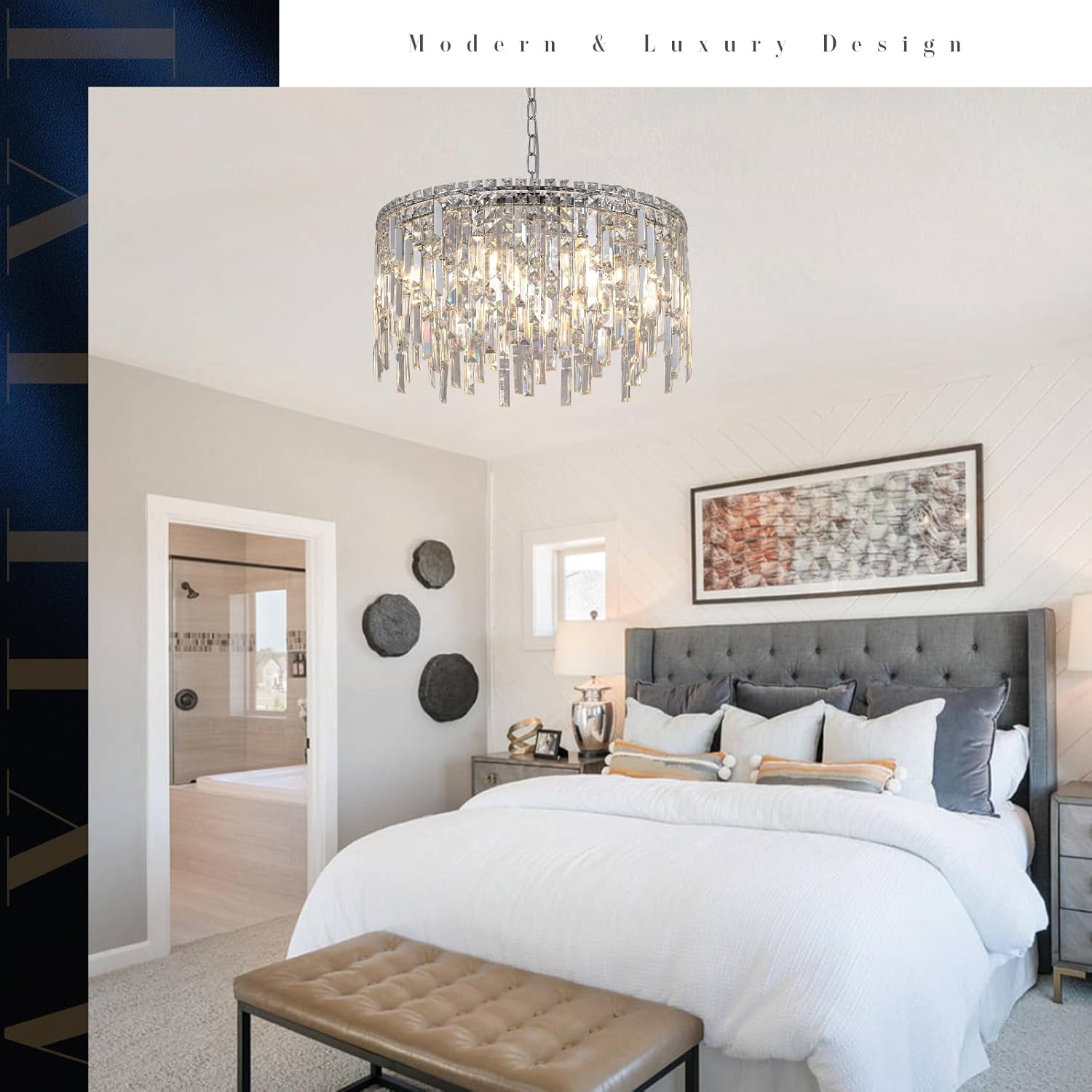 Crystal Chandelier, 24" Modern Round Chandelier for Dining Room, K9 Large 8-Light Crystal Pendant Fixtures Raindrop Luxury Pendant Ceiling Light Chrome for Entryway Foyer Staircase