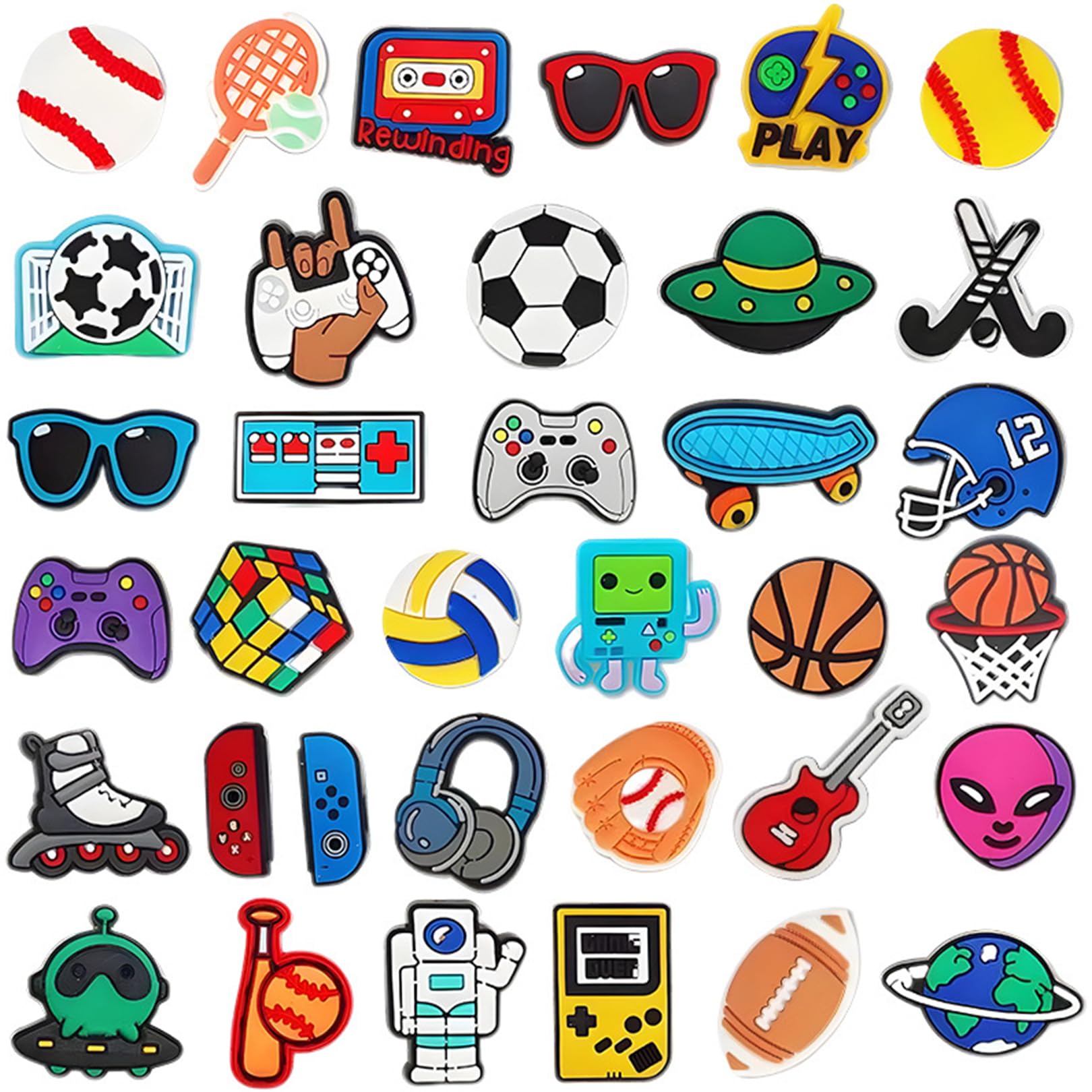 35 Pcs Croc Charms for Kids Shoe Charm Boys Football Accessories Pins Badges