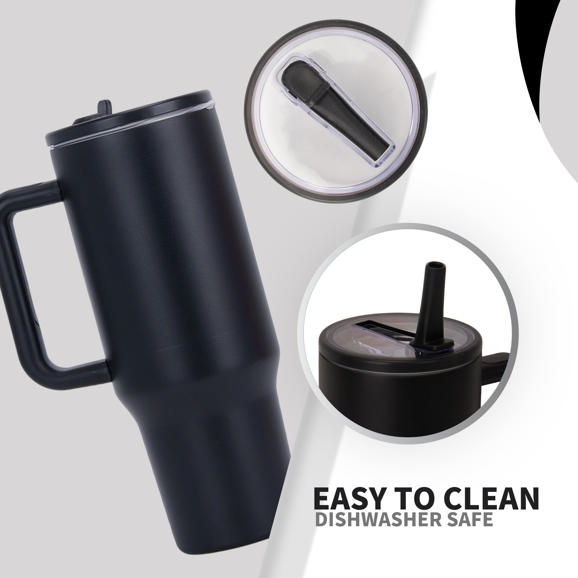 CherryKelly 40oz (1200ml) Tumbler with Handle & Flip Straw, Black, 40oz/1200ml - Image 3