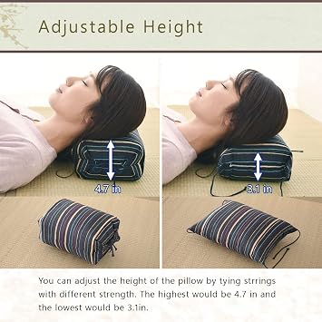 EMOOR Buckwheat Husk Pillow.(Checkered-Blue) Made in Japan
