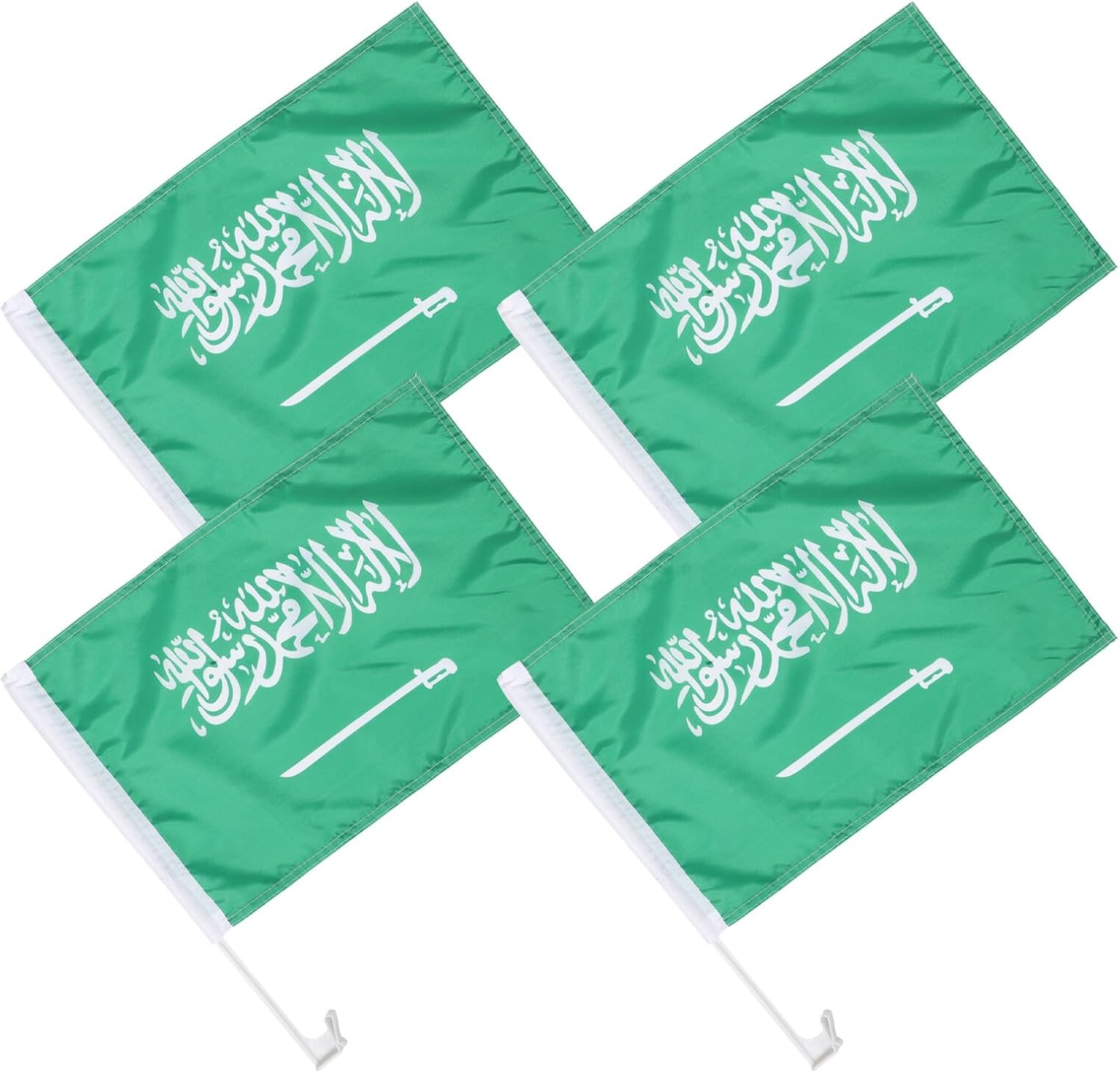 Saudi Arabia Car Flag 4pcs Set Polyester Mini National Flags on Stick Handheld Outdoor Vehicle Decorations for Sports Fans and Football Events