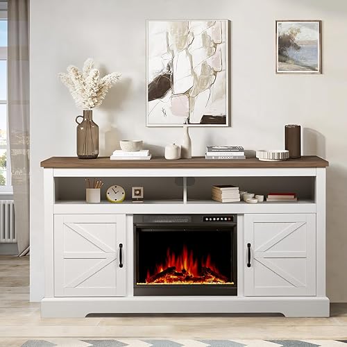 Miniatura 2 de Xbeauty Chimenea de TV de 60 pulgadas con chimenea de madera, calentador de chimenea de esquina independiente, calentador de cuarzo infrarrojo,