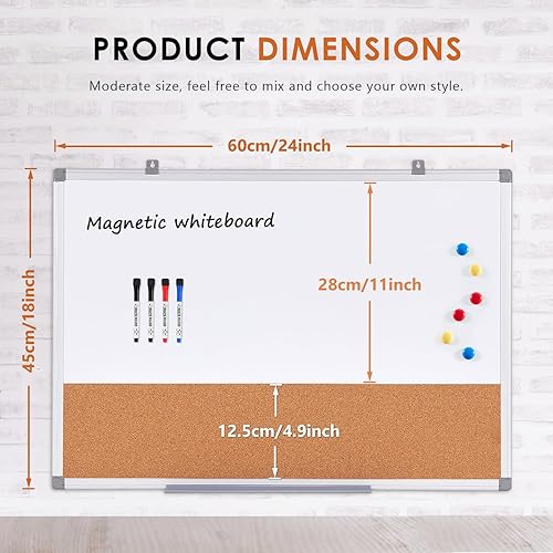 Vista 53 de S SWANCROWN Tablero de fieltro blanco combinado/tablero de cartas/pizarra blanca de borrado en seco para oficina, aula y hogar, negro, 24 x 18