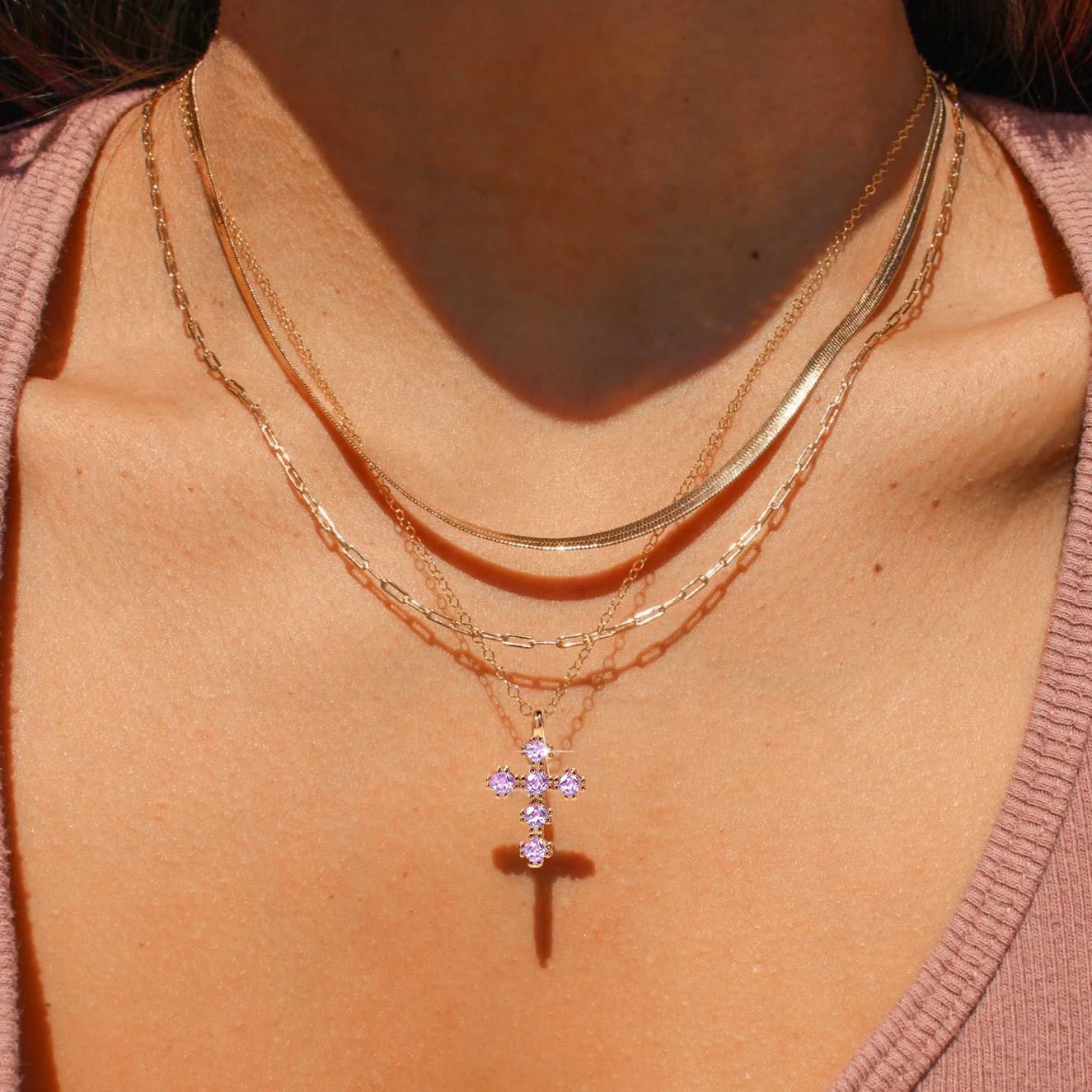 CONRAN KREMIX Cross Necklace for Women – 14K Gold Plated Dainty Diamond Necklaces Birthday Gift for Mothers Cubic Zirconia Faith Jewelry, First Communion, Birthstone Necklaces - Image 8