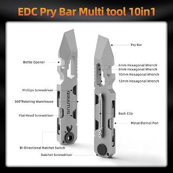EDC Pry Bar Multitool with Bi-Directional Ratchet Screwdriver, Men Gifts