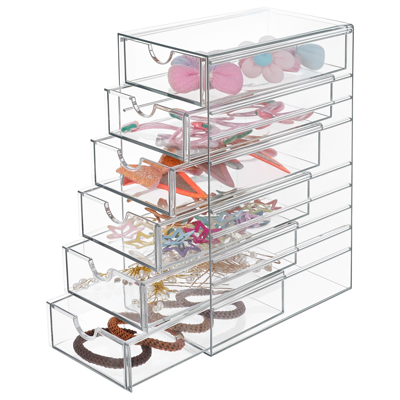 HOFURME Hair Accessories Organizer, Clear Hair Organizer Storage Box with 6 Drawers Hair Tie Holder Container Storage Organization for Bathroom Closet Desk Office (6 Drawer)