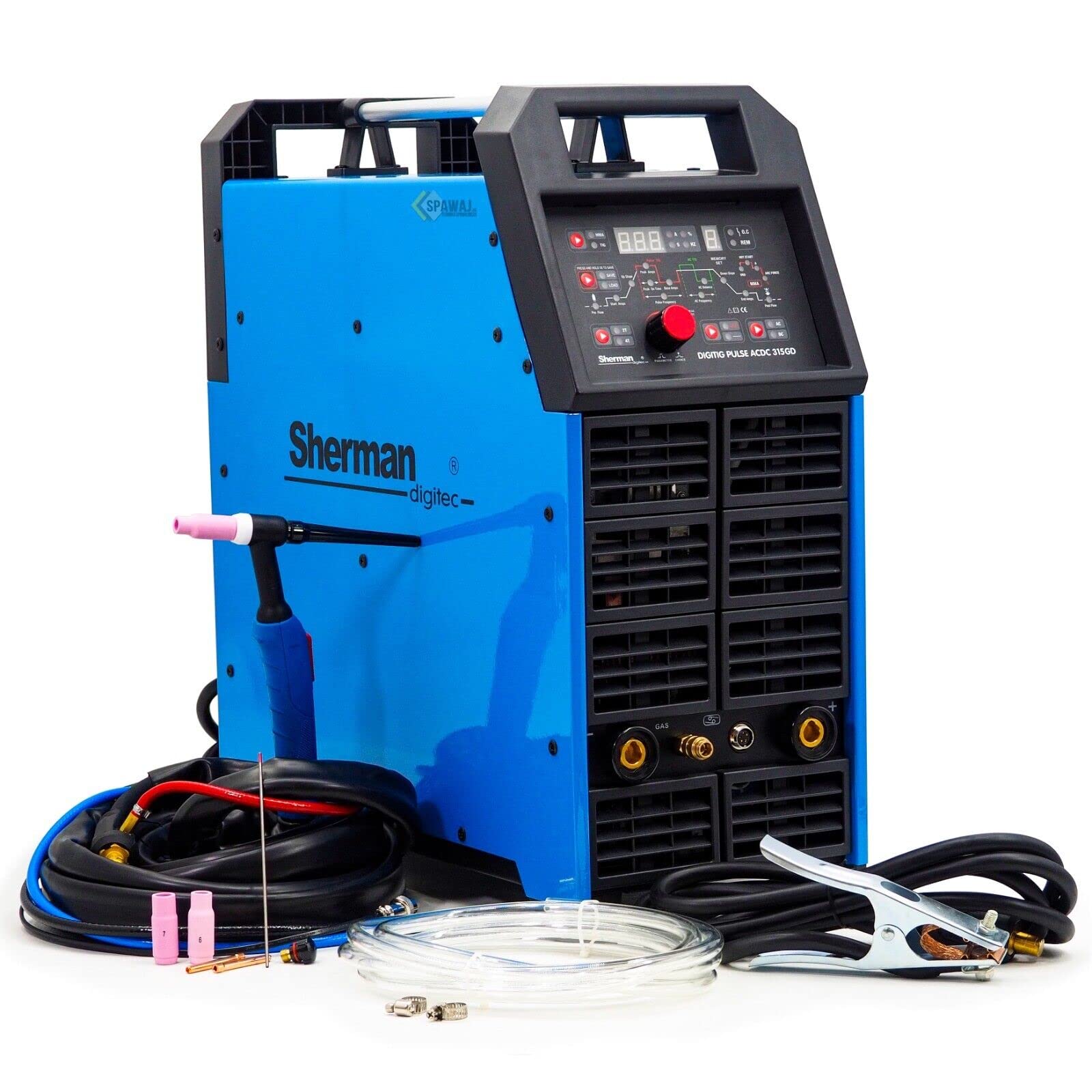 Sherman - Saldatrice DIGITIG 315GD Pulse CA/CC TIG, Pulse CA/CC, 315 Amp, in alluminio e acciaio inox, blu
