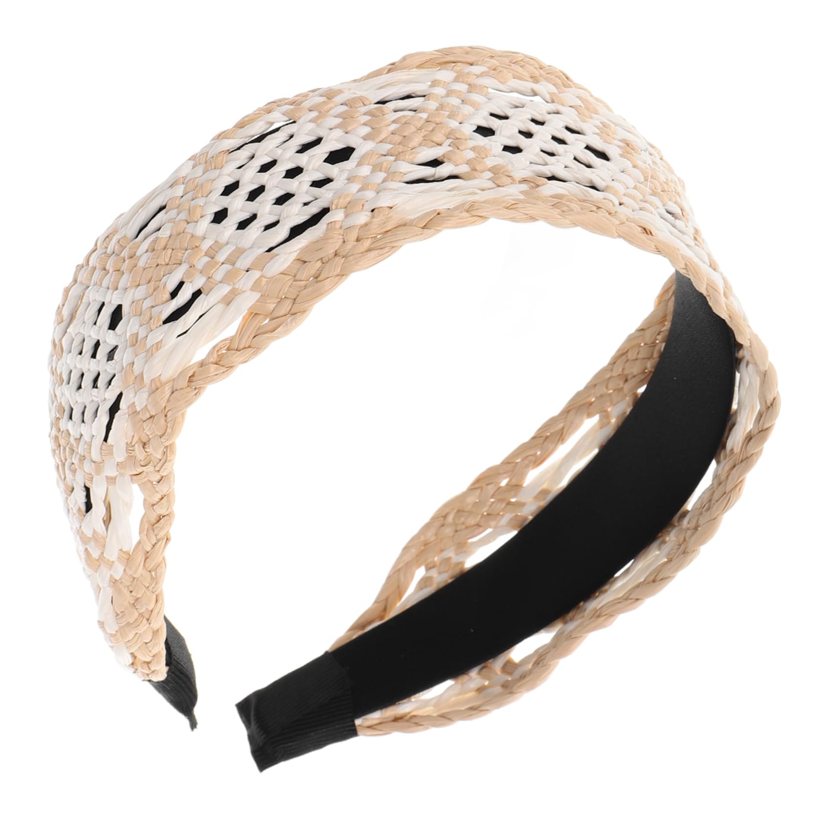 Bandeau Large en Raphia Beige, Style Vintage pour Femmes
