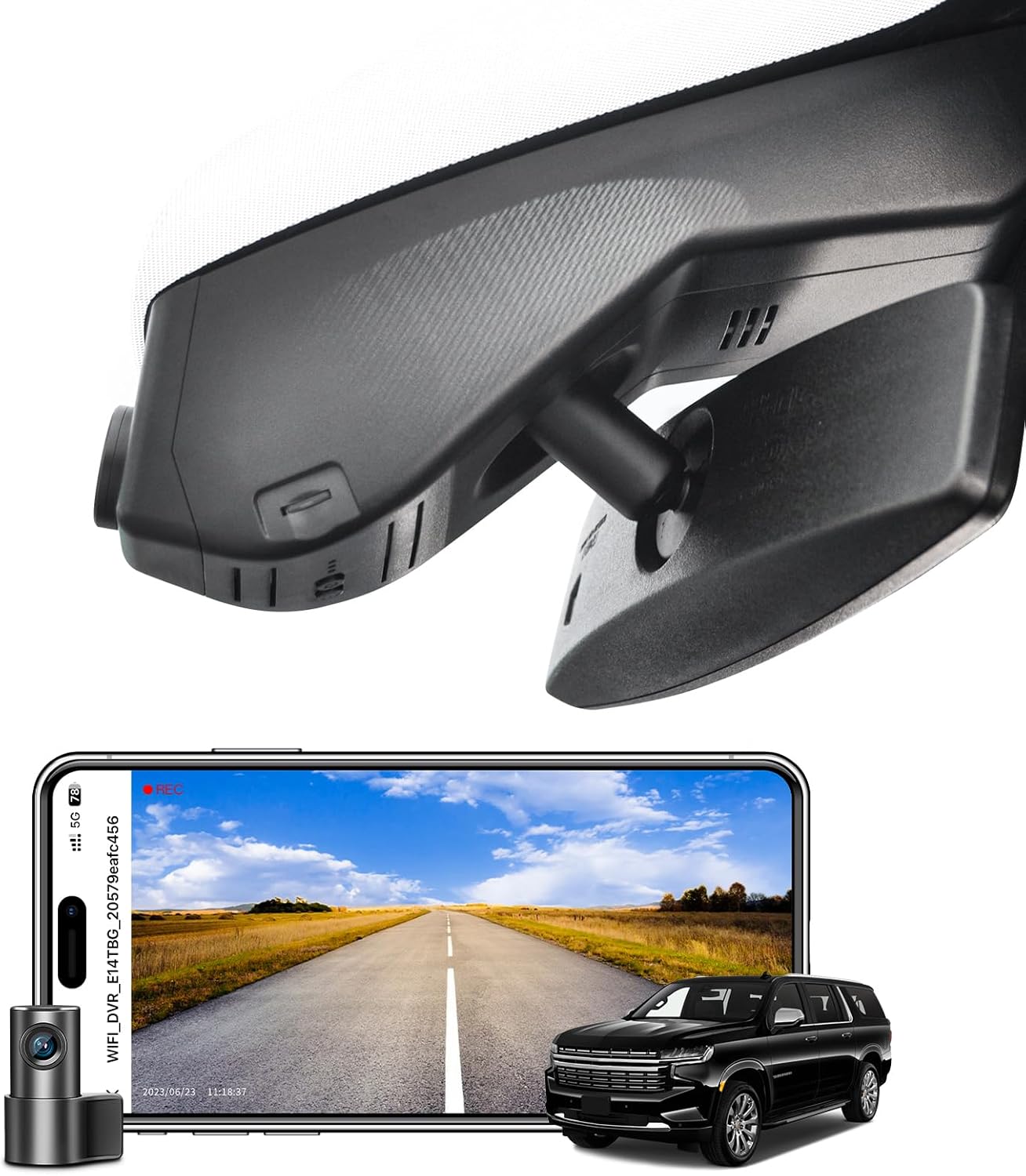4K Front & 2K Rear 2 Channel HDR Dash Cam, Dual STARVIS 2 IMX678 IMX675, for 12th Gen Suburban / 5th Gen Tahoe 2021-2022(Model B), 5GHz WiFi, GPS, 128GB Card