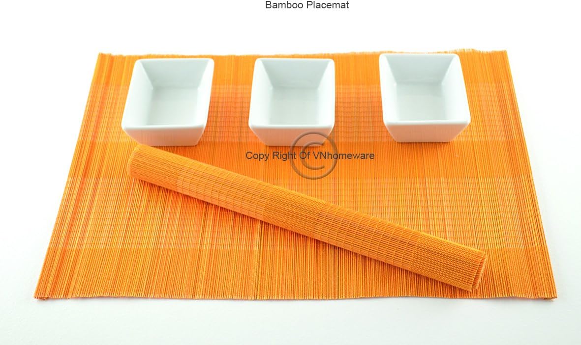 Bamboo Placemats, Pack Of 6 Handmade Wooden Table Mats, Eco Friendly Wood Mat, Dinnerware Tableware Place Mat, Orange-Orange, P049