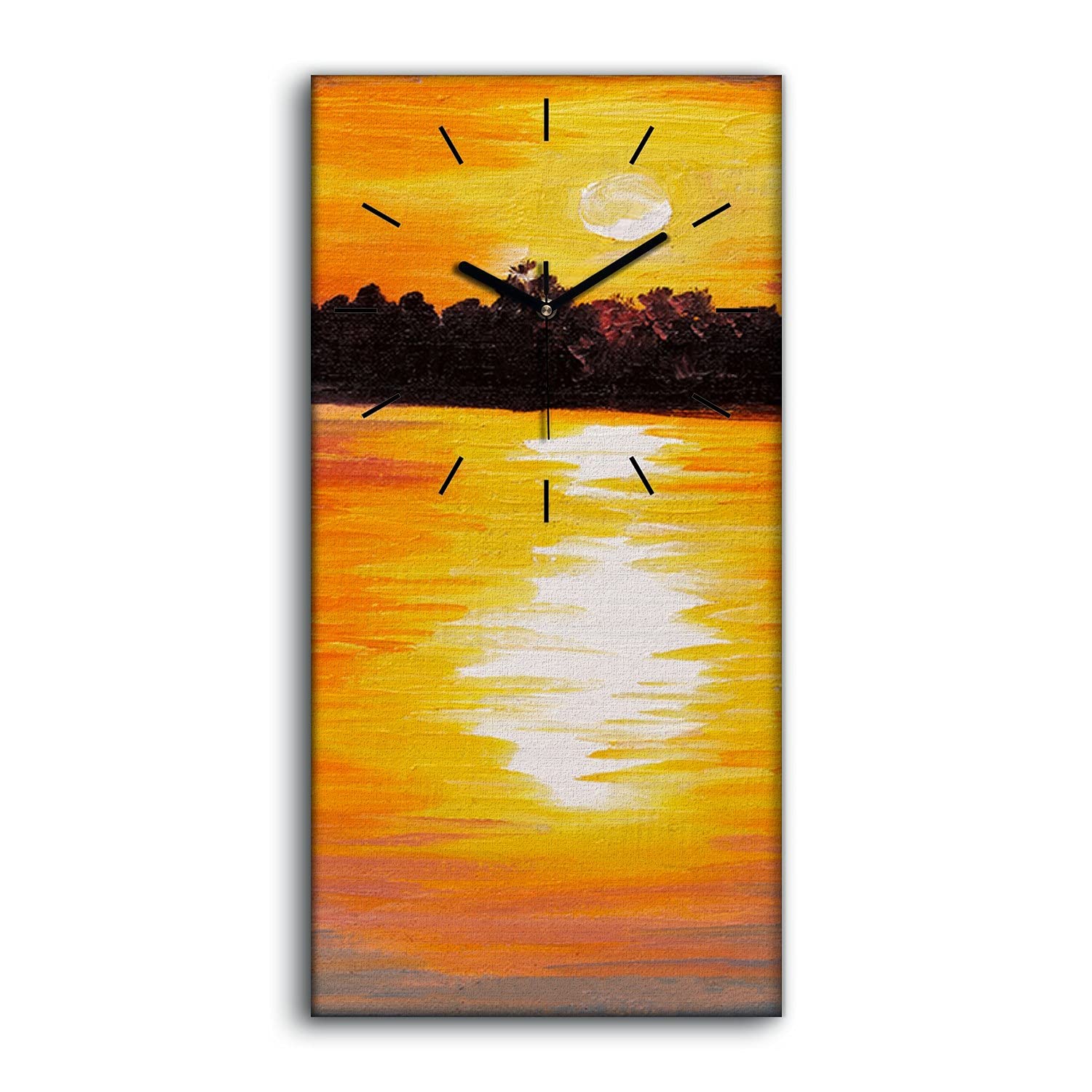 Horloge sur toile 30x60cm style peinture à l'huile avec aiguilles noires au design moderne