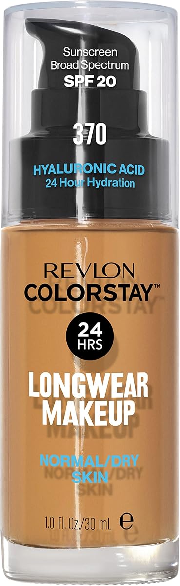 Revlon Colorstay Longwear Maquillaje normal/seco, 370 tostado, 1 fl oz | Base de maquillaje de larga duración para pieles normales y secas con SPF 20. Cobertura media-completa, acabado natural. Hasta 24 horas de uso.