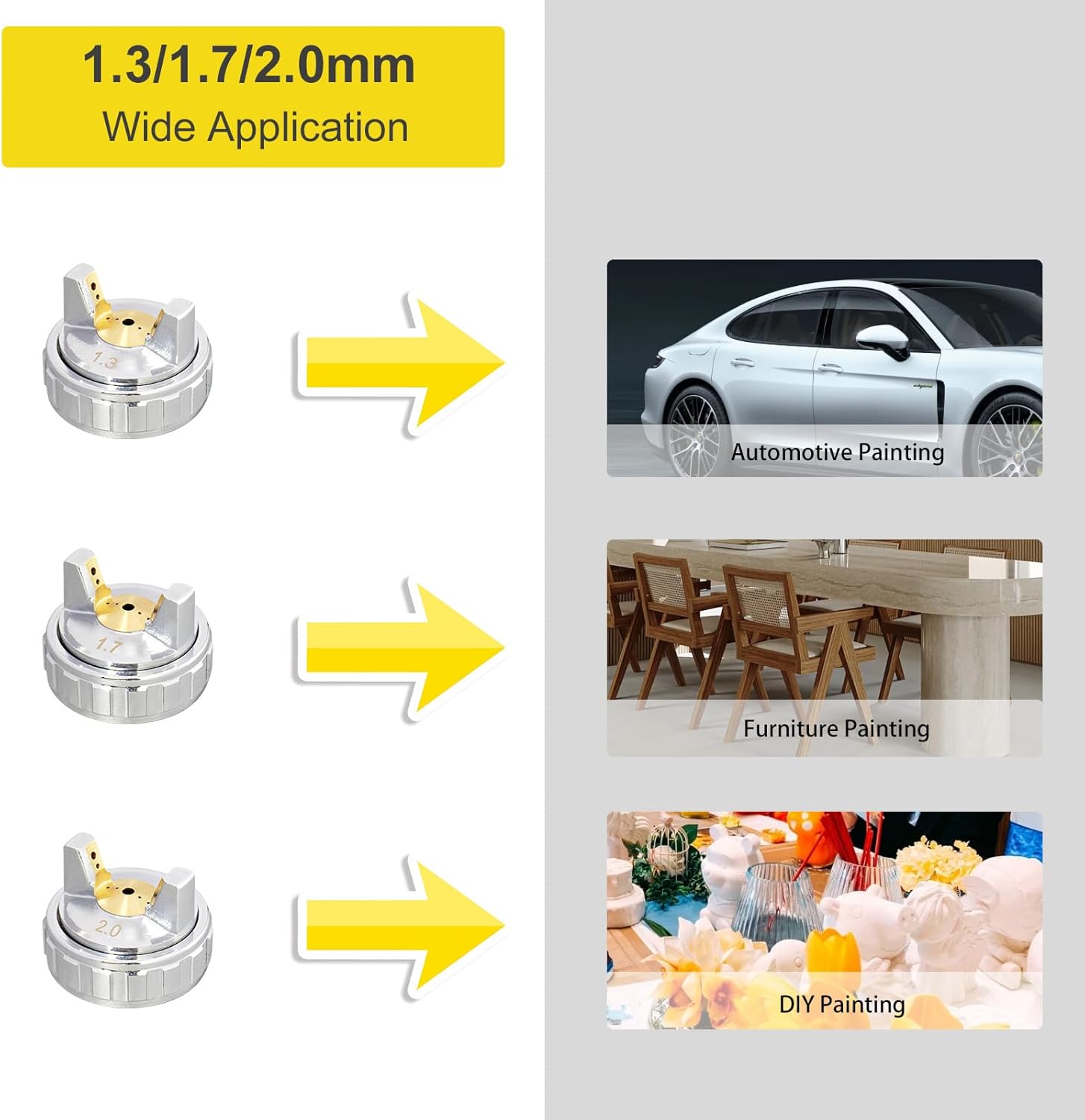 KCNKCN D1 LVLP Air Spray Gun Premium Kit, with 650ml Mixing Cup & 10x Disposable Cups, 1.3/1.7/2.0mm Nozzles Paint Gun Sprayer, Automotive Paint Gun for House Painting, Car, Furniture, Fence D1 with 10Pcs 22Ounce Disposable Cup Kit