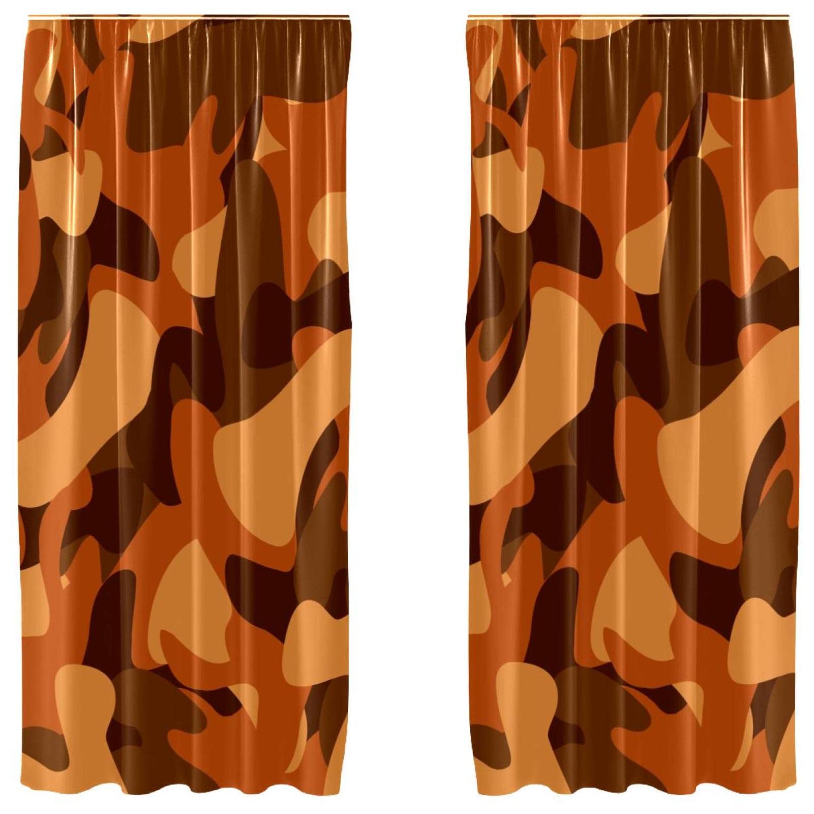 Rideaux occultants thermiques motif camouflage orange et marron