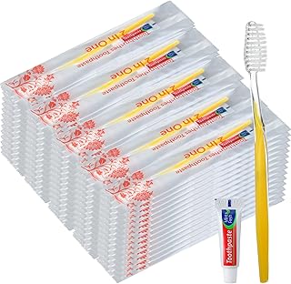 meekoo 200 Sets Disposable Toothbrushes with Toothpaste Individually Wrapped Bulk Soft Bristle Tooth Brush Manual Travel Toothbrush Kit for Travel Hotel Shelter Homeless Nursing Home Charity