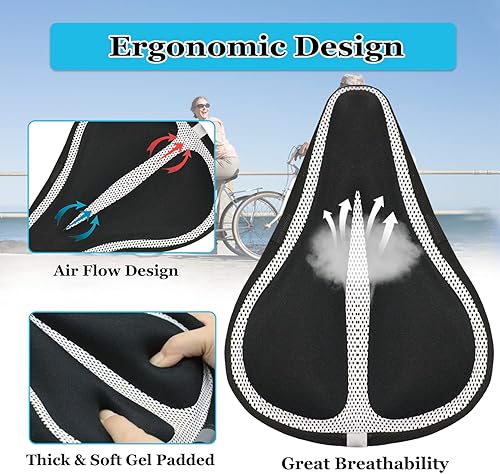 Miniatura 4 de Funda de Asiento de Bicicleta de Gel Acolchada Cubiertas de Sillín de Bicicleta para Mujeres y Hombres, Funda de Cojín de Asiento de Bicicleta de