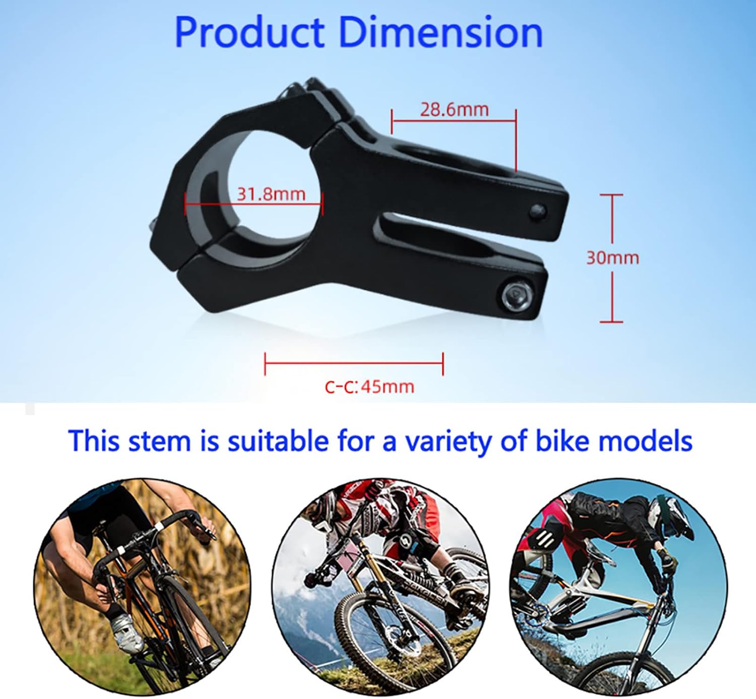 Wake Mountain Bike Stem Aluminum Alloy Short Handlebar Stem Light Weight Bicycle Stems for Mountain Bikes MTB Downhill(31.8MM)