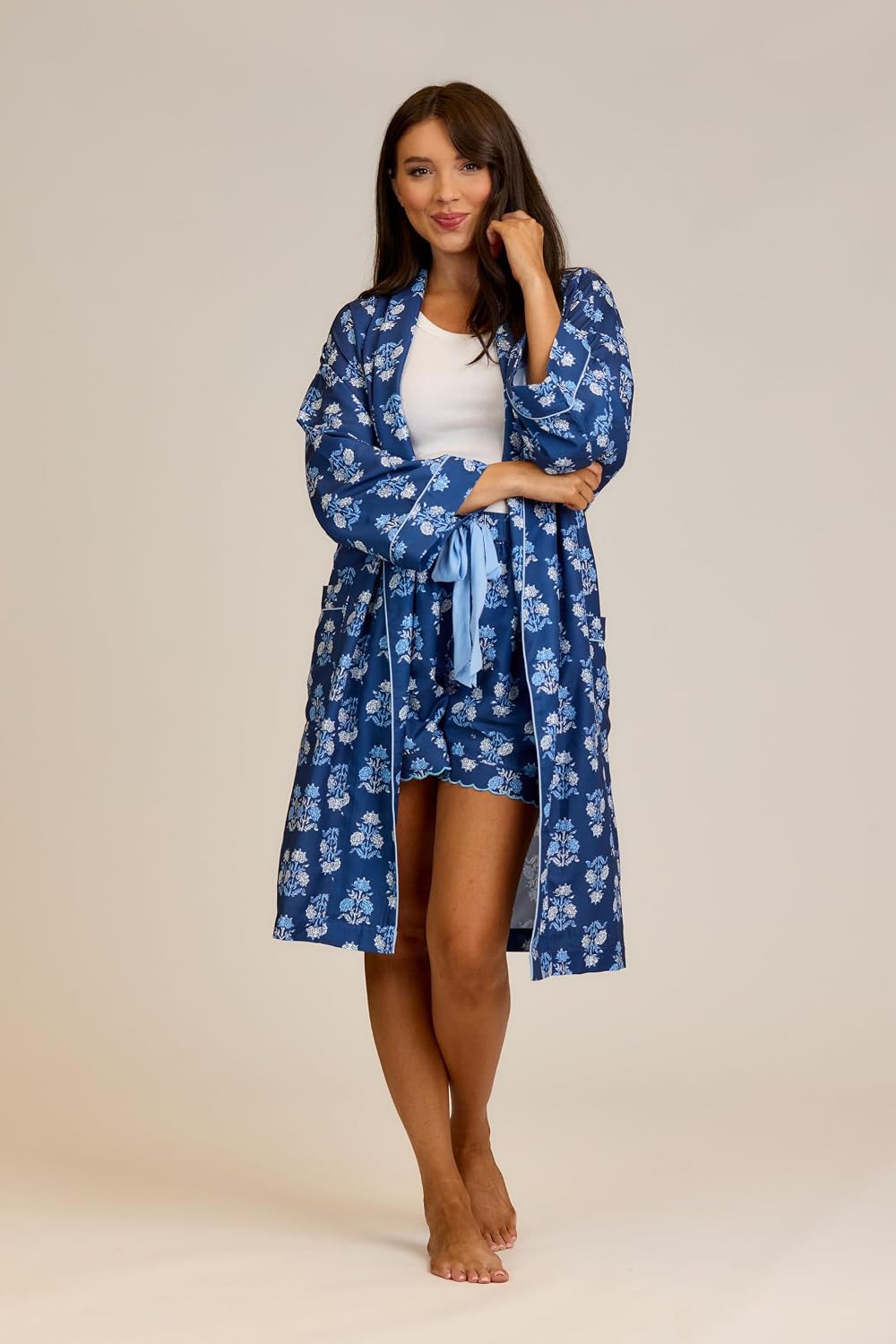 Mud Pie Women's Blue Floral Pajama Shorts, Small