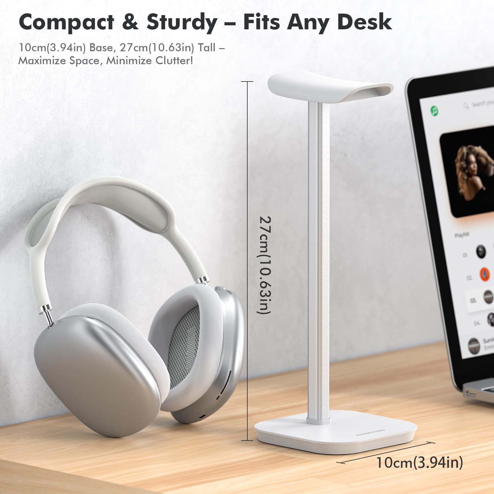 Supporto per cuffie, supporto per cuffie da scrivania, base pesante, in alluminio, compatibile con AirPods Max, AirPods Pro, Sony, Beats, Bose, Razer (bianco)