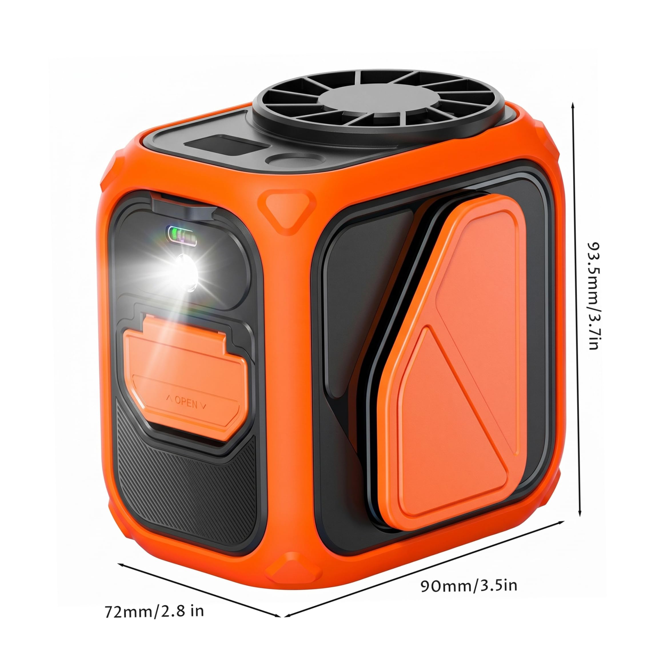 Ventilatore da cintura, piccolo ventilatore portatile con clip in vita con 100 velocità del e luce LED, uso multiscena per campeggio, ciclismo, corsa, pesca, arancione, clip in vita