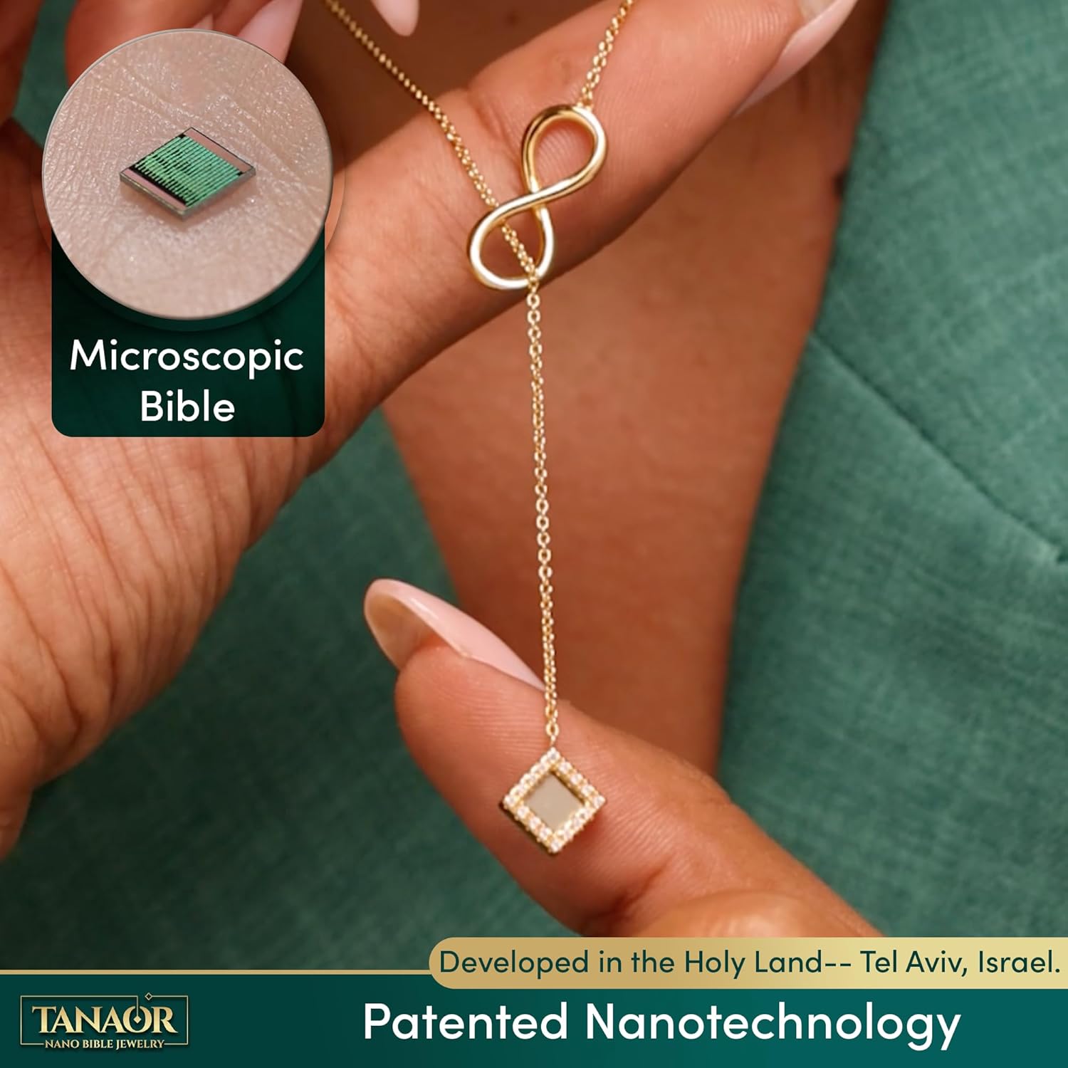 TANAOR Nano Bible Infinity Religious Lariat Necklace, 16+2 in Adjustable Christian Faith Jewelry for Women