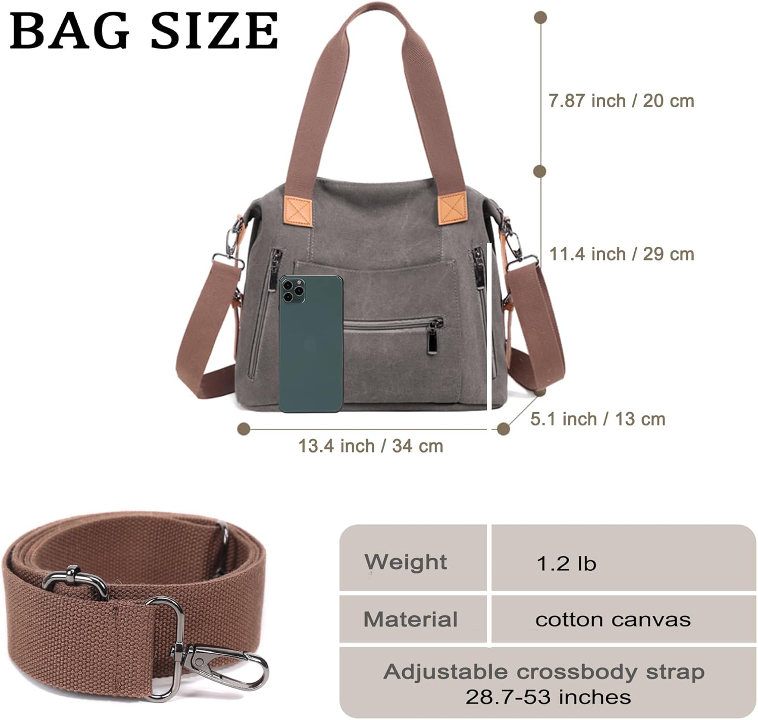 DOURR Women Canvas Shoulder Handbags Casual Cross body Bag Work Travel Commuter Tote - Image 5