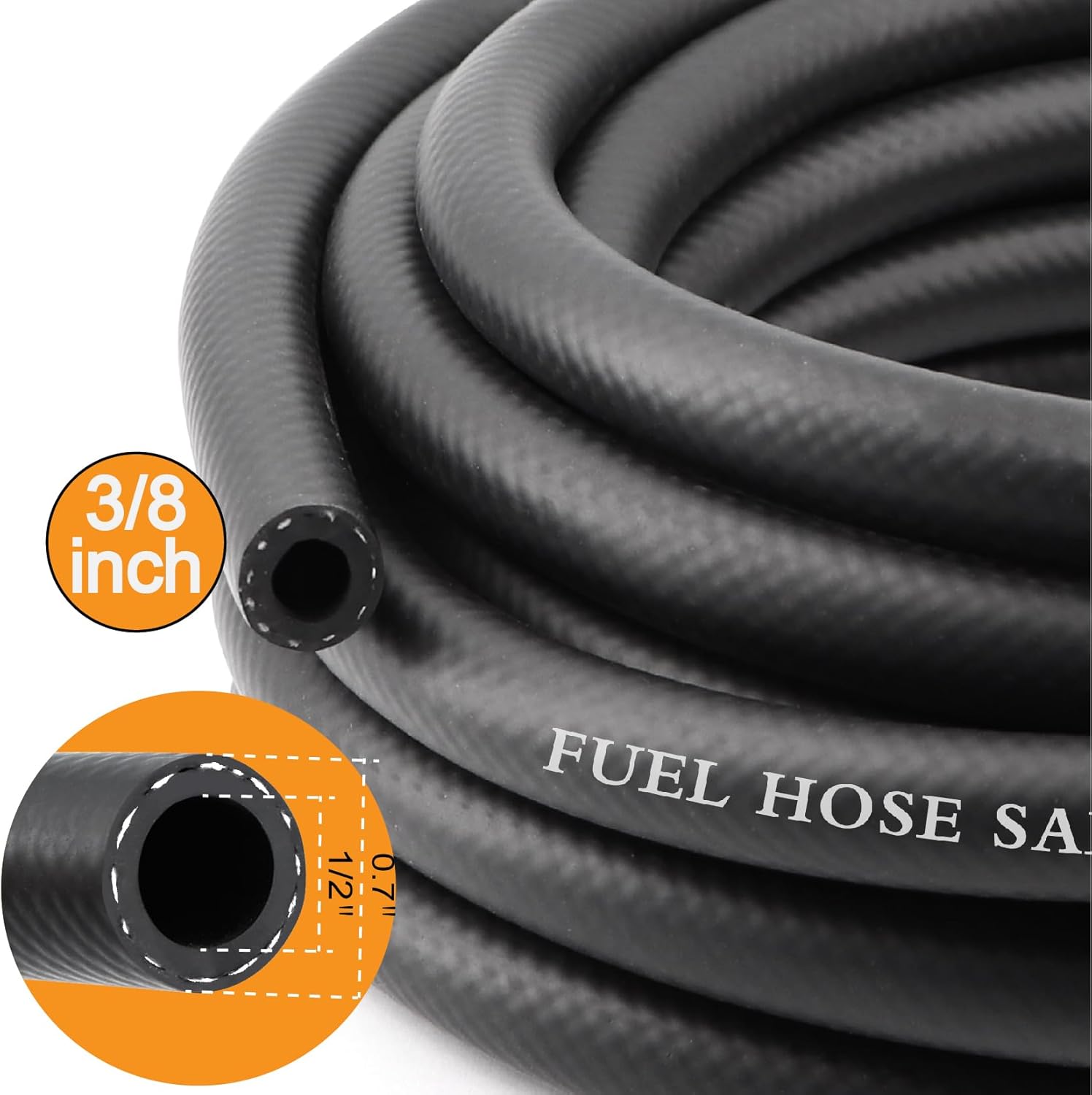 3/8 Inch 25Ft Fuel Line Hose Push Lock NBR Rubber SAE 30R7 300PSI with 10Pcs Clamps Used in Automobile Engines Fuel Systems