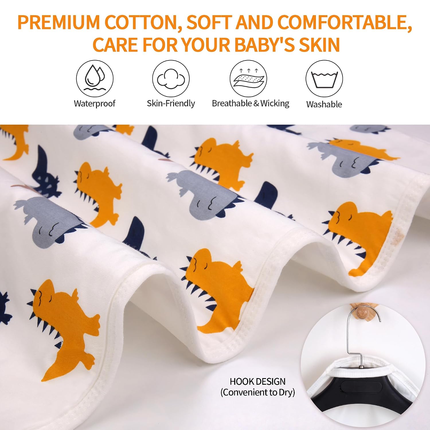 2 Pack Baby Changing Pad, Diaper Changing Mat for Dresser, Changing Table, Travel, 100% Cotton Surface, Breathable & Waterproof, Shower Gift for Newborn Boys, Extra Large 24" x 30", Dinosaur
