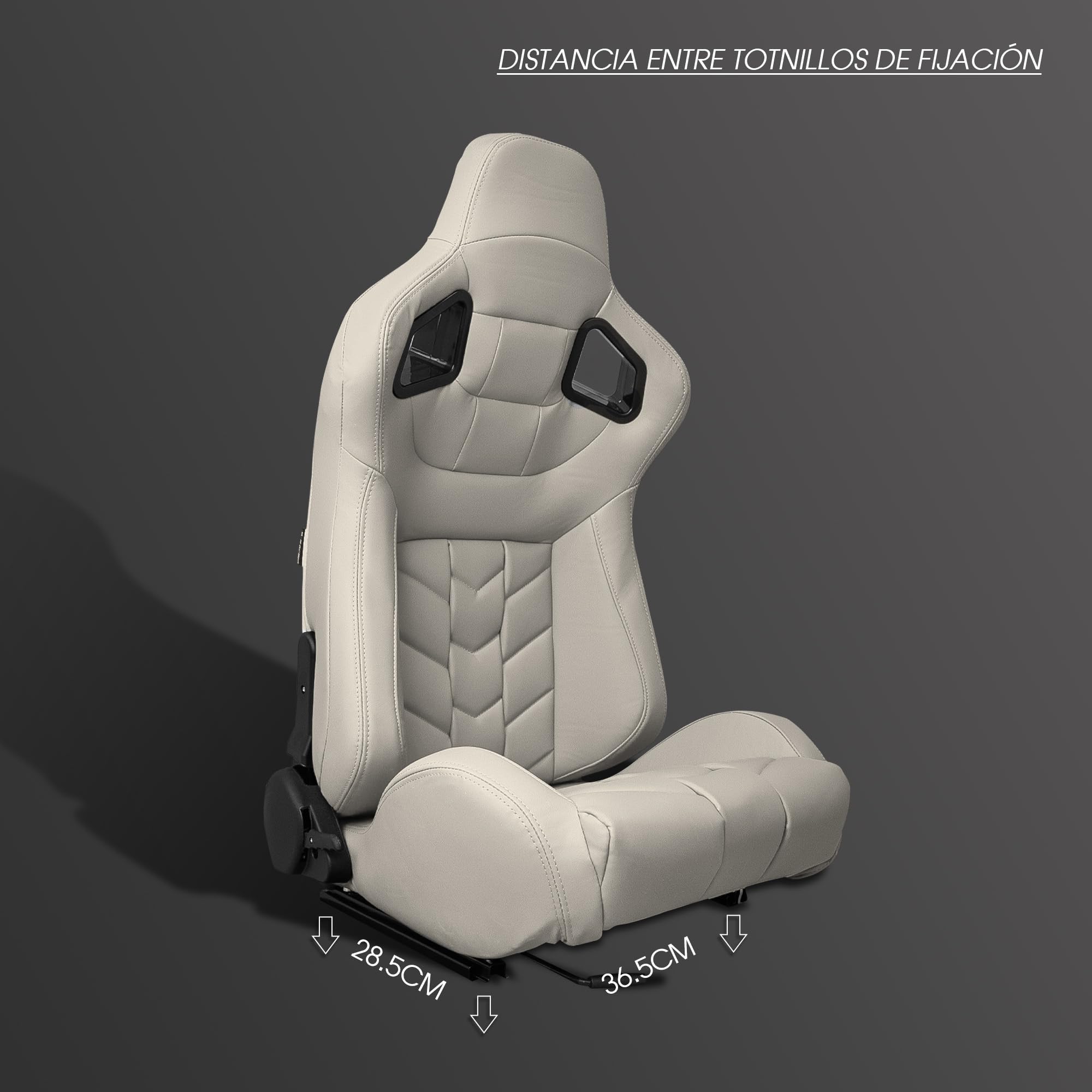 M MODAUTO Semibaquet B.E Cuero Blanco/Detalles en Forma De Figura,Semibaquet Deportivo,Adaptable para Coches,Ríeles Incluidos,para Coche y Simulador de Conducción (N501L)