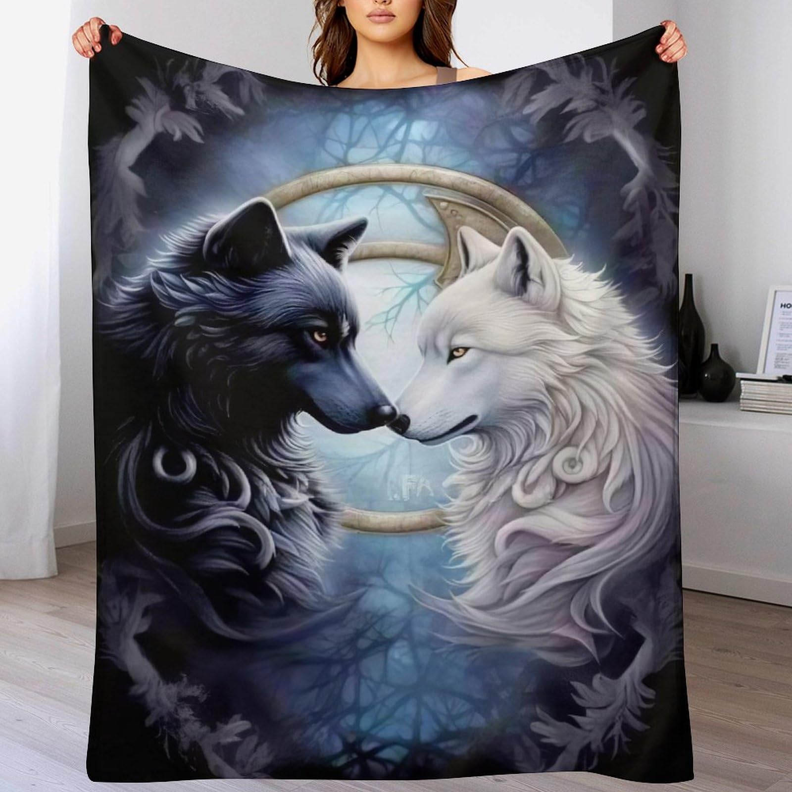 Couverture polaire loup idée cadeau douce lit et canapé