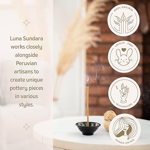 Miniatura 5 de Luna Sundara Exquisito soporte de incienso hecho a mano ideal para varillas de incienso y quemadores hechos a mano en chulucanas, Perú por