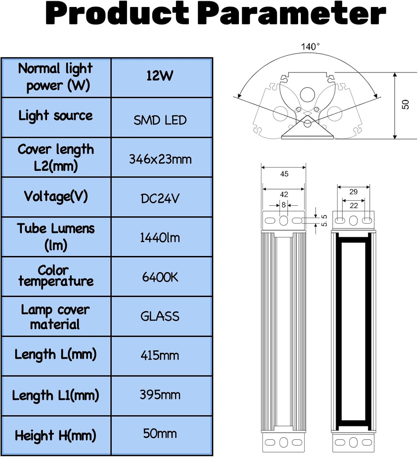 Industrial Machine Tube Light LED 18W CNC Machine Work Lighting IP67 Dustproof Waterproof Explosion Proof DC 24V 2160lm 6400k Industrial Waterproof LED Light Fixture