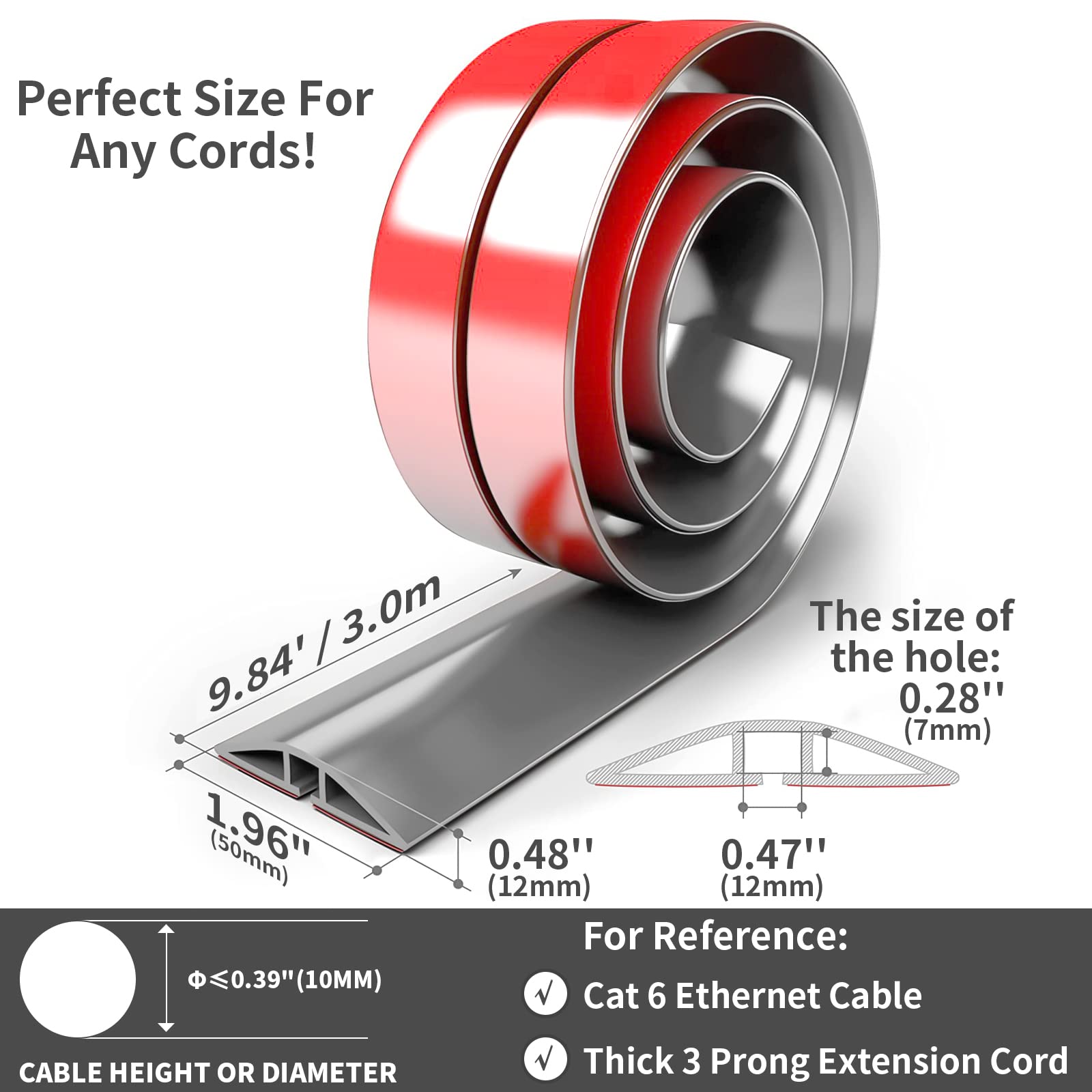 Bocguy 1M Pasacables Suelo, Canaleta Cables Suelo, Protector de Cables para Suelo, Cubiertas de Suelo para Cables Autoadhesiva Montaje para Todos los Hogar, Oficina, Escuela, Almacén (Gris) - 3