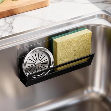 Epicano Sponge Holder for Kitchen Sink | with Suction Cups & Adhesive Hook, Rustproof, Space-Saving Wall Hanging, Stainless Steel, For Sponge, Dish Cloth, Brush