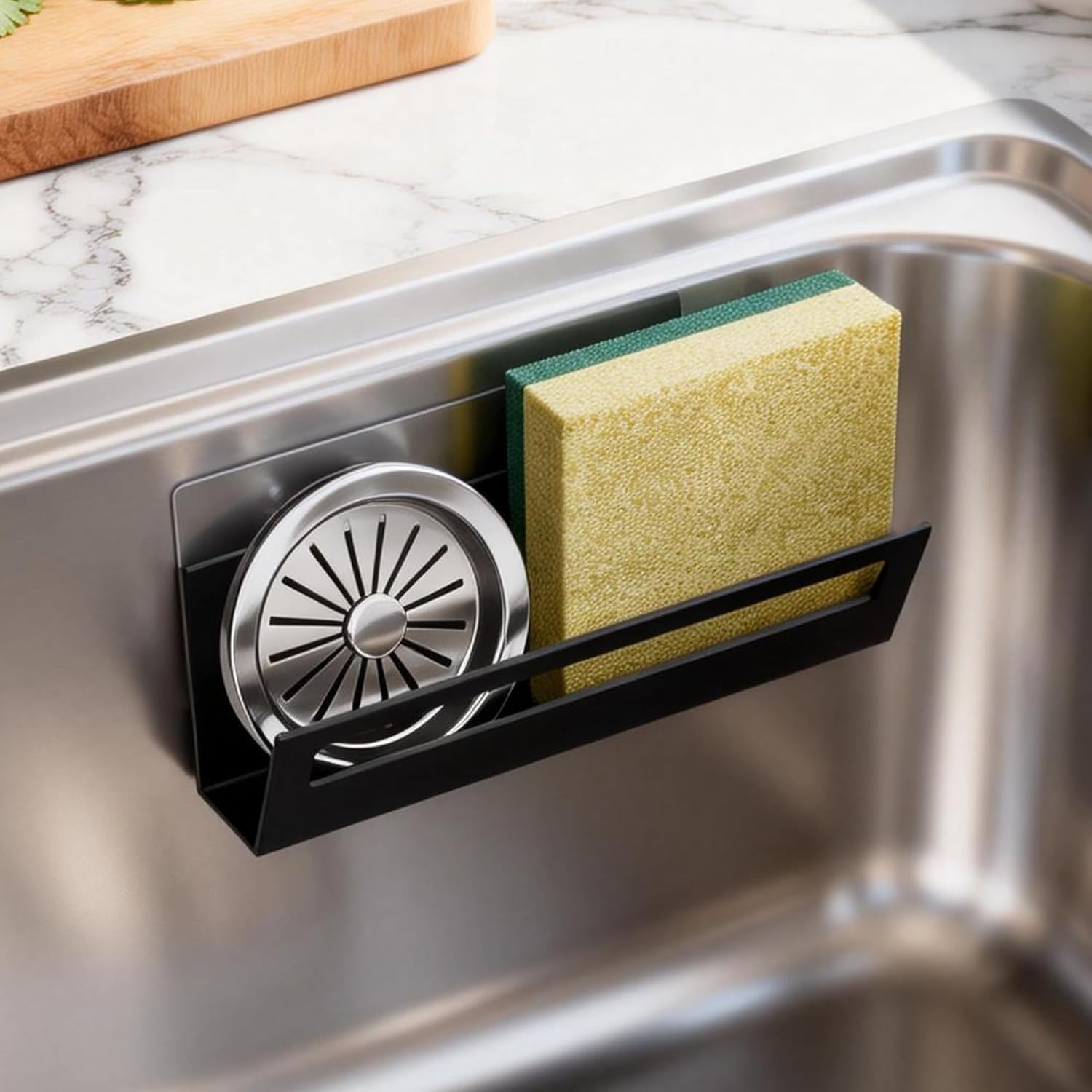 Sponge Holder for Kitchen Sink with Suction Cups Adhesive Hook Rustproof In-sink Sponge Holder Space-saving Wall Hanging Sink