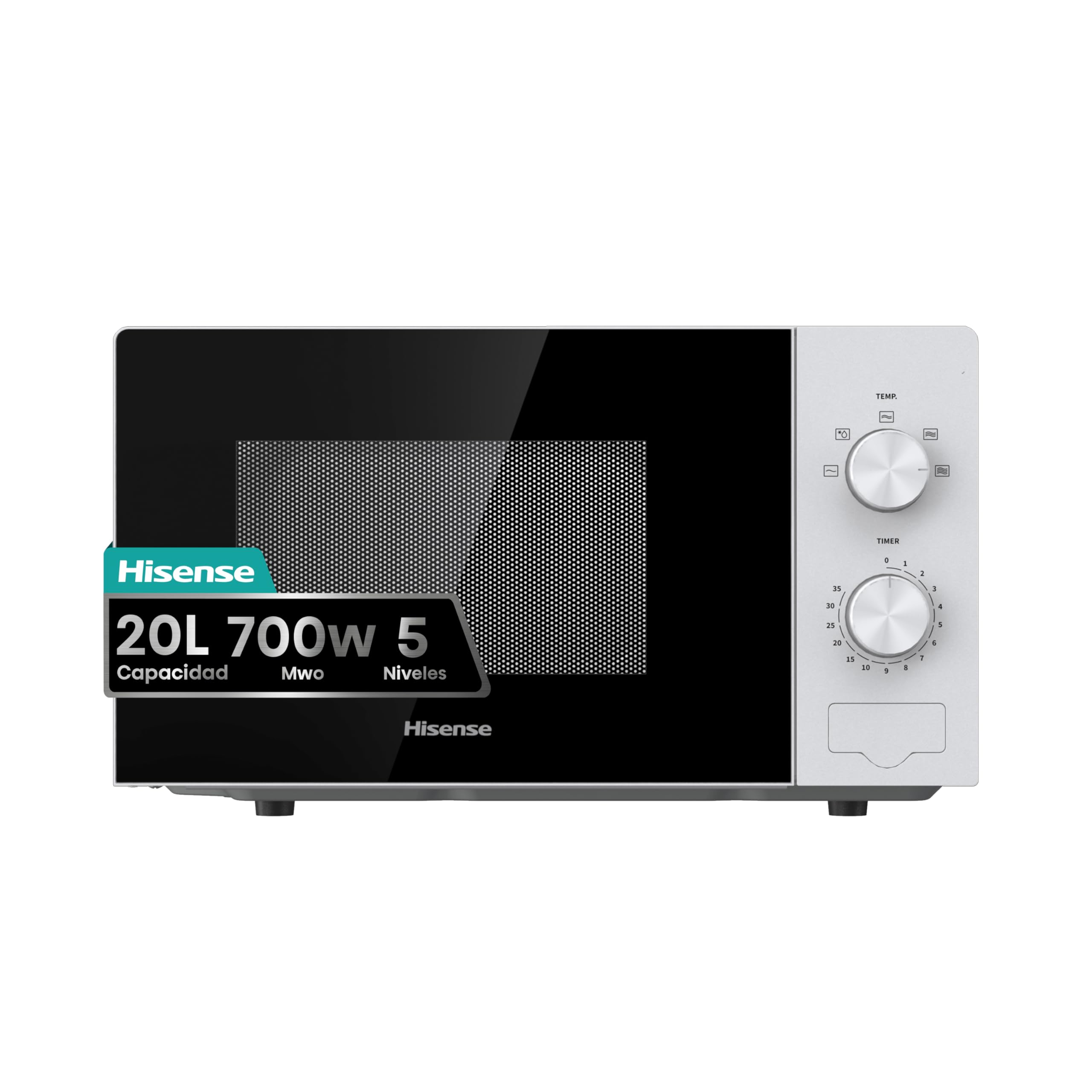 Hisense H20MOWP1 - Microondas 20L, 700W, Revestimiento Cerámico, Cristal Premium, 5 Niveles de Potencia, Función de descongelación, Fácil Limpieza, Temporizador de cocción, Blanco