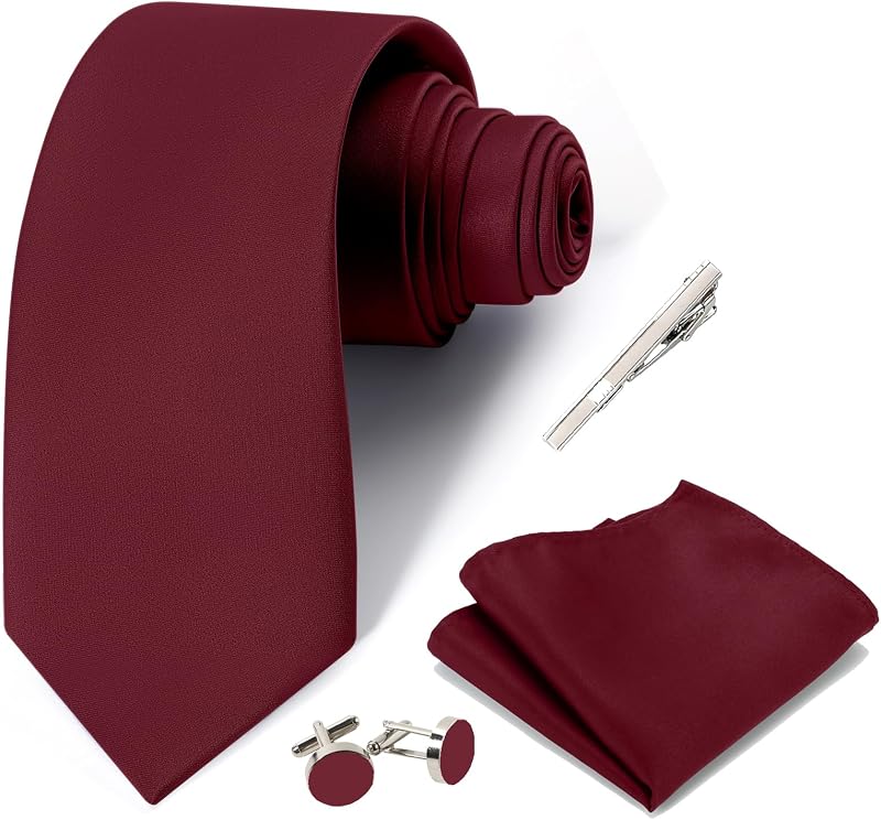 Men's 3.15in (8CM) Black 4 Piece Formal Tie Set Gift Box | 4 Piece Tie Set Includes Necktie, Pocket Square, Cufflinks, and Tie Clip for Business, Weddings, Parties, Formal Events.