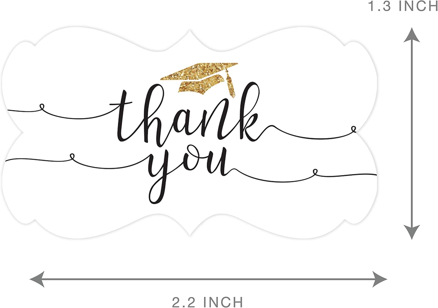Andaz Press White and Gold Glittering Graduation Party Collection, Fancy Frame Label Stickers, Thank You, 36-Pack