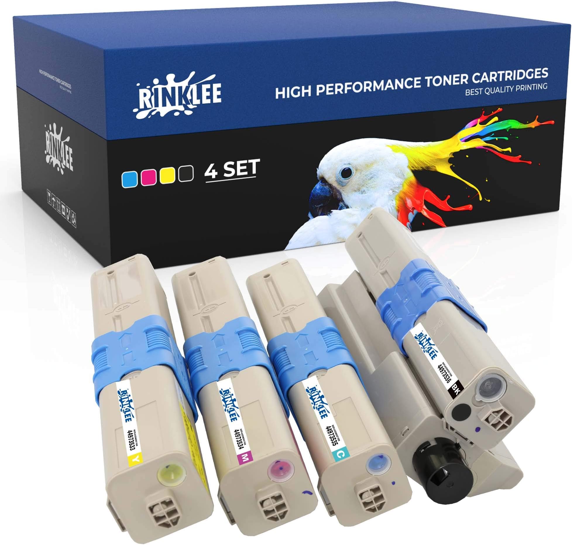 RINKLEEC301 C321 Toner Cartridge Compatible with Oki C301 C301dn C321 C321dn MC332dn MC342dn MC342dnw MC342dw MC342w | High Yield 2200/1500 Pages | 4-PACK