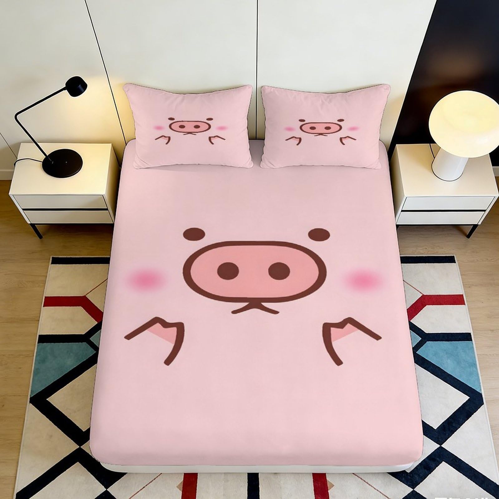 Jxqhbvmg Style-6 3D Printed Cute Piggy Fitted Sheet Microfiber Deep Pocket Non-Slip Bedding Set Cartoon Pig Mattress Fitted Cover Elastic Hem Washable For Adults Teens 90X200x25cm
