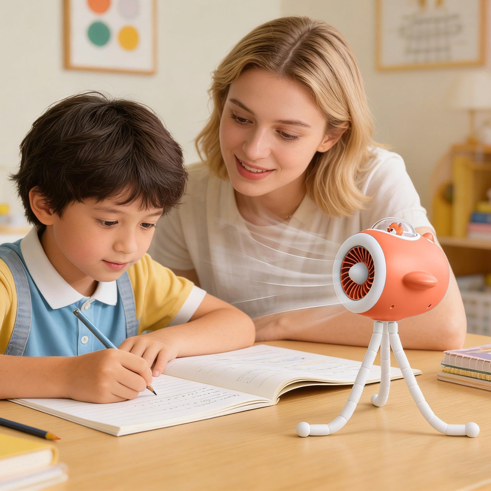 Genérico Ventilatore portatile per passeggino, luce LED girevole | Ventilatore elettrico da tavolo per bambini, adolescenti e adulti, viaggiatori, asilo, passeggiate quotidiane, estate