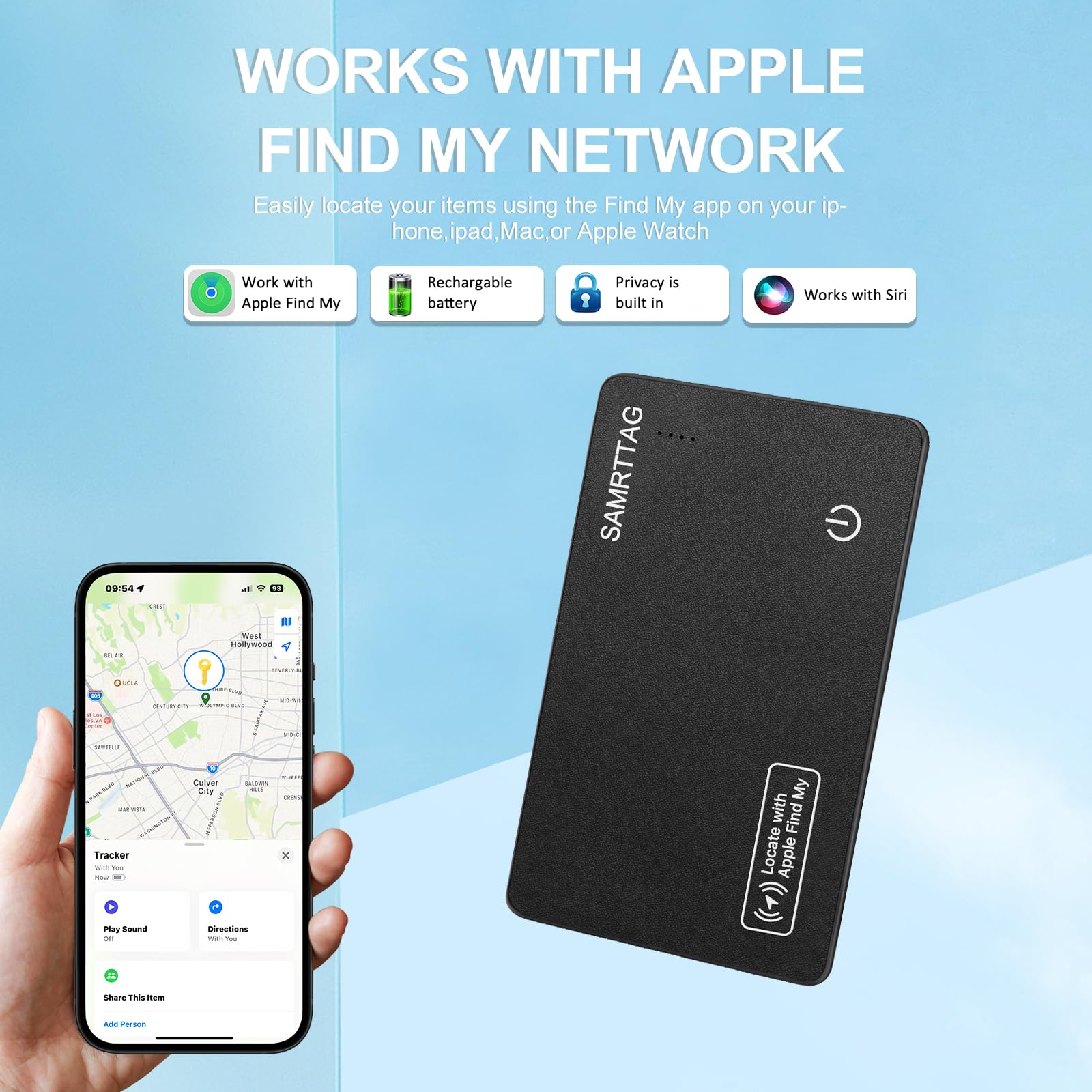 SMARTLB Wallet Tracker Card Like Apple Air Tag for Apple Find My(iOS Only)?Thin Wallet Finder with Wireless Charger,Item Locator for Wallet, Luggage, and More(Black, Card)